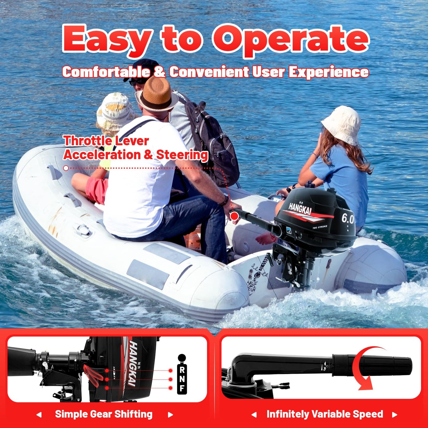 2-Stroke 3.5HP Outboard Motor, 49CC Gas Powered Fishing Marine Heavy Duty Boat Engine, Short Shaft Tiller Control Half Water-cooling Air-cooling CDI Ignition System for Inflatable Yachts Canoes Boat