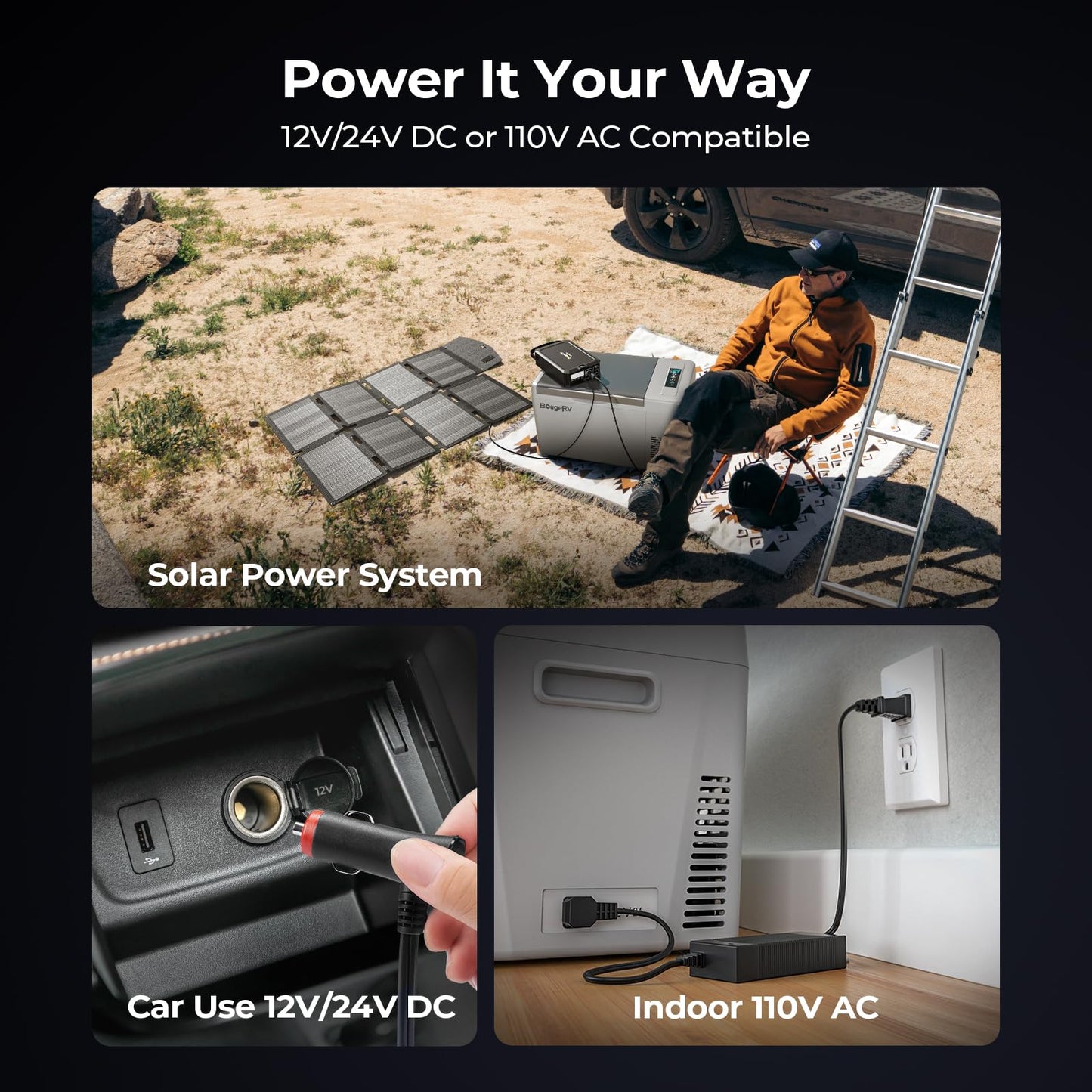 BougeRV 12 Volt Refrigerator 12V Car Fridge 23 Quart Portable Freezer Compressor Cooler 12/24V DC 110~240 Volt AC for Truck Van RV Camper SUV Travel Camping Road Trips Tailgating -7℉~50℉
