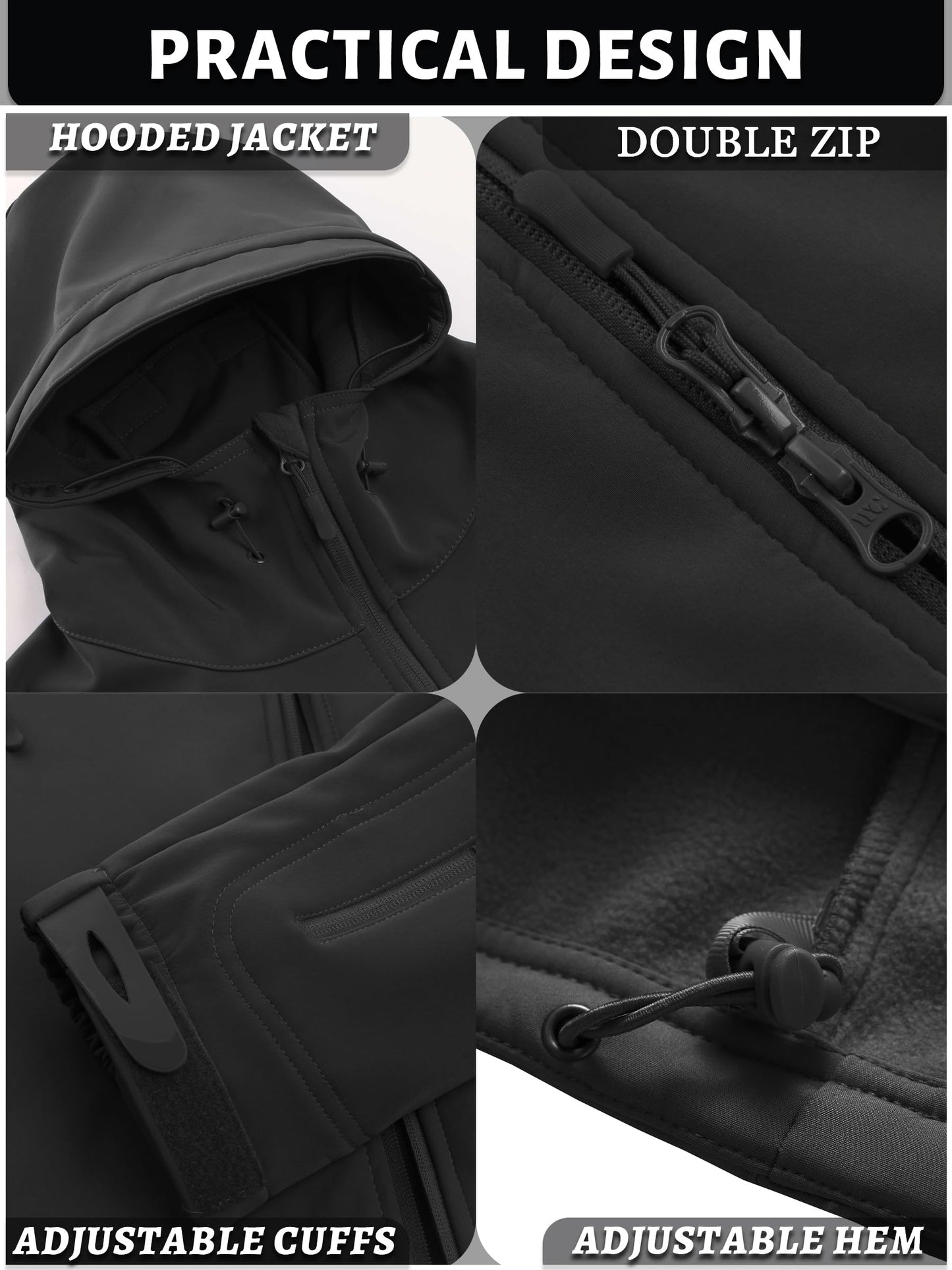 TACVASEN Men's Special Ops Military Tactical Rain Jackets Winter Warm Fleece Softshell Hooded Raincoat Snowboard