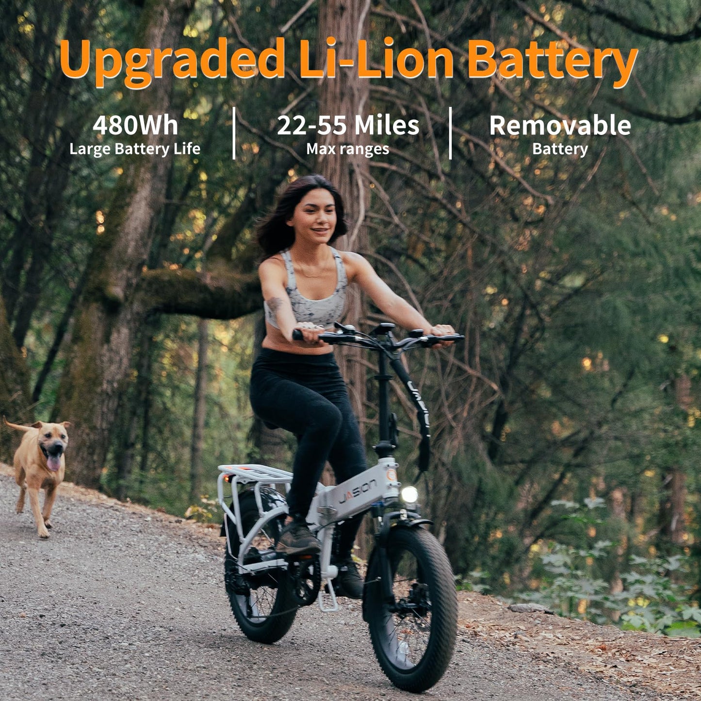 Jasion EB7 2.0 Electric Bike for Adults, 1200W Peak Motor 28MPH Max Speed Folding Ebike, 48V 10AH Removable Battery, 20" Fat Tire with Dual Suspension, 7-Speed Electric Bicycles, UL Certifiled