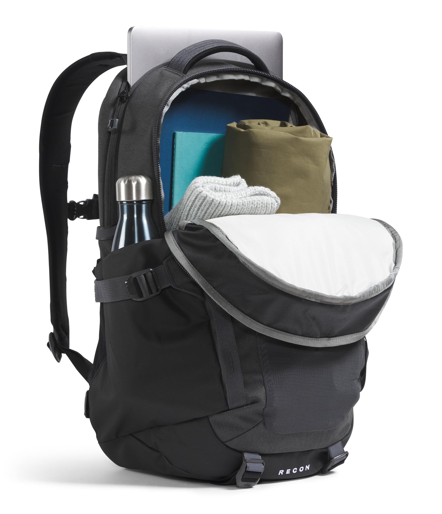 THE NORTH FACE Recon Everyday Laptop Backpack | Daypack with Water Repellent Finish, 16" Laptop Sleeve, 2 Water Bottle Pockets, TNF Black/TNF Black-NPF, One Size