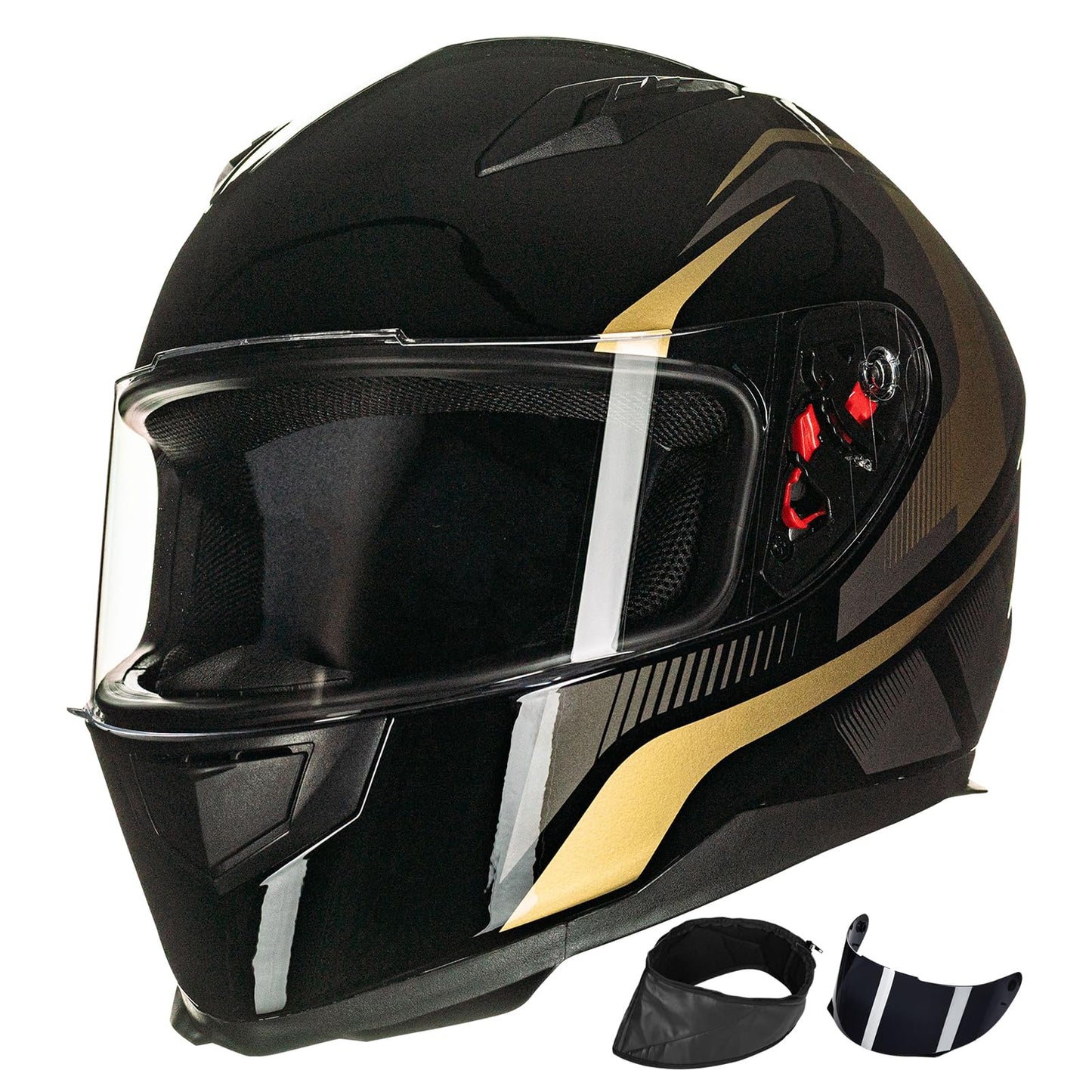 ILM Full Face Motorcycle Street Bike Helmet with Removable Winter Neck Scarf + 2 Visors DOT Model-JK313
