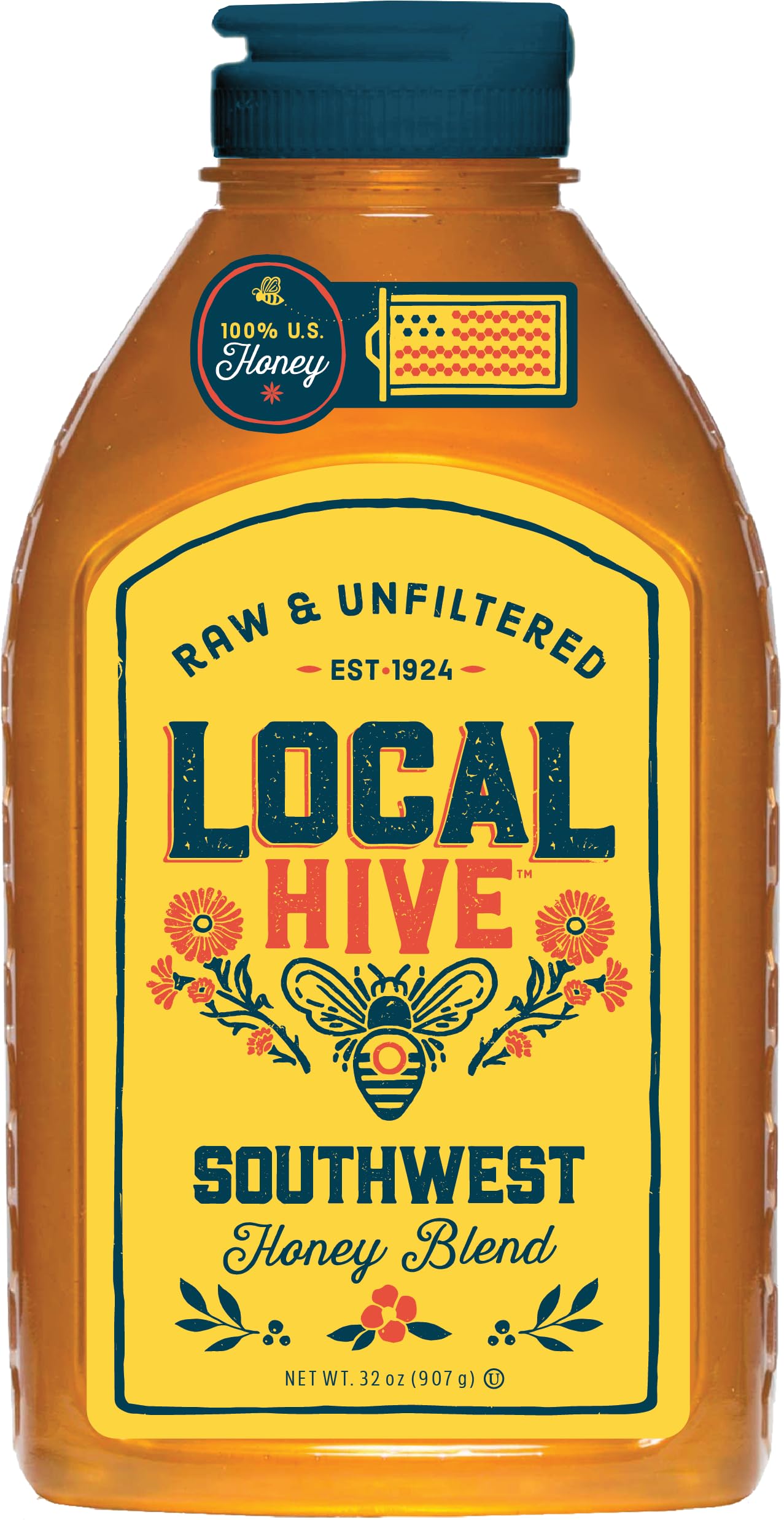 Local Hive Midwest Raw Unfiltered Honey – 16 oz, 100% Pure US Honey, Sourced from American Bees and Beekeepers - Natural Sweetener, Ideal for Tea, Baking, and Cooking