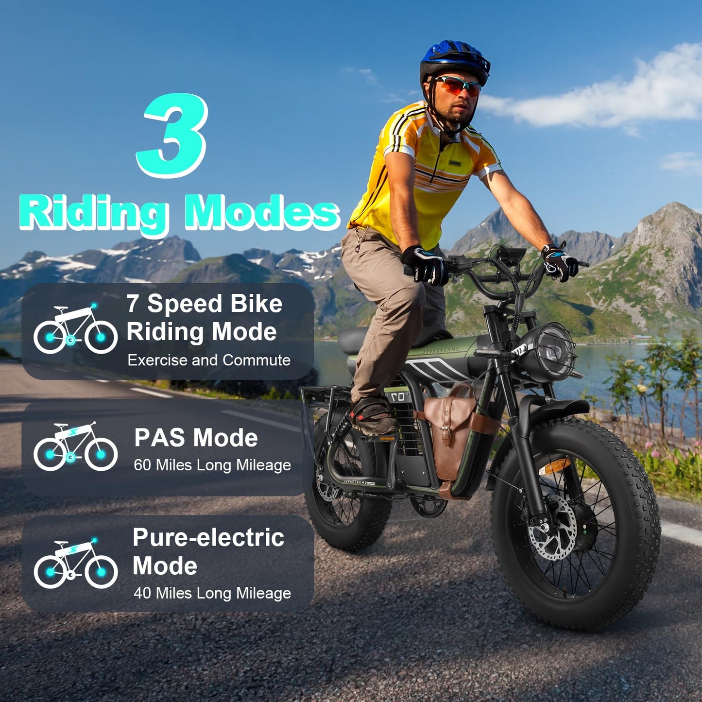 Ebike with 1200W Brushless Motor,Removable 48V 20Ah Battery,UP to 32MPH,Electric Mountain Bike with 20" Fat Tire with Front/Rear Turn Signals for Men Women,Travel Bag