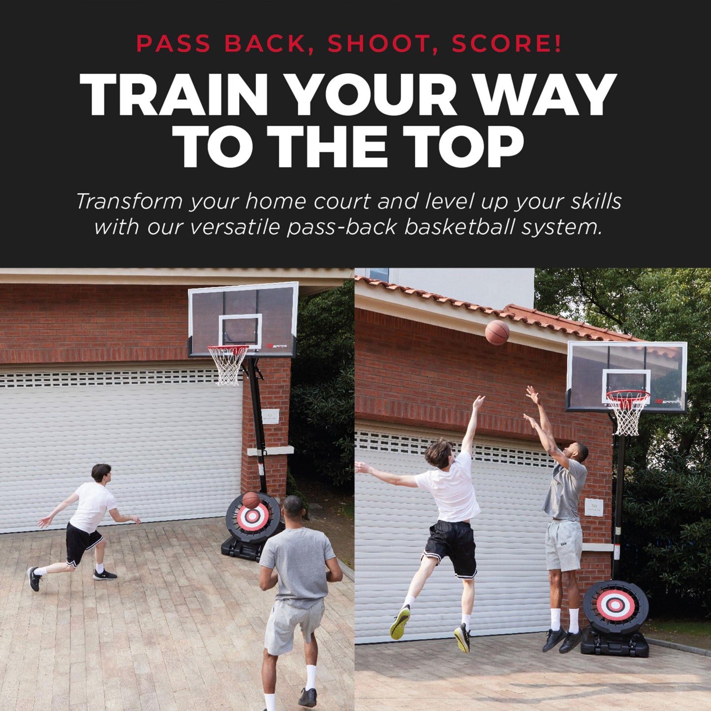 IE Sports Portable Basketball Hoop w/ 44" Backboard & Rebounder, 7.5-10 Ft Adjustable Height - Outdoor Basketball Equipment for Backyard, Driveway, and Garage