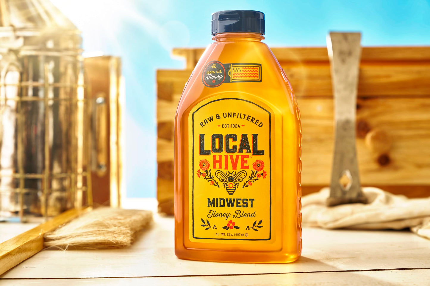 Local Hive Midwest Raw Unfiltered Honey – 16 oz, 100% Pure US Honey, Sourced from American Bees and Beekeepers - Natural Sweetener, Ideal for Tea, Baking, and Cooking