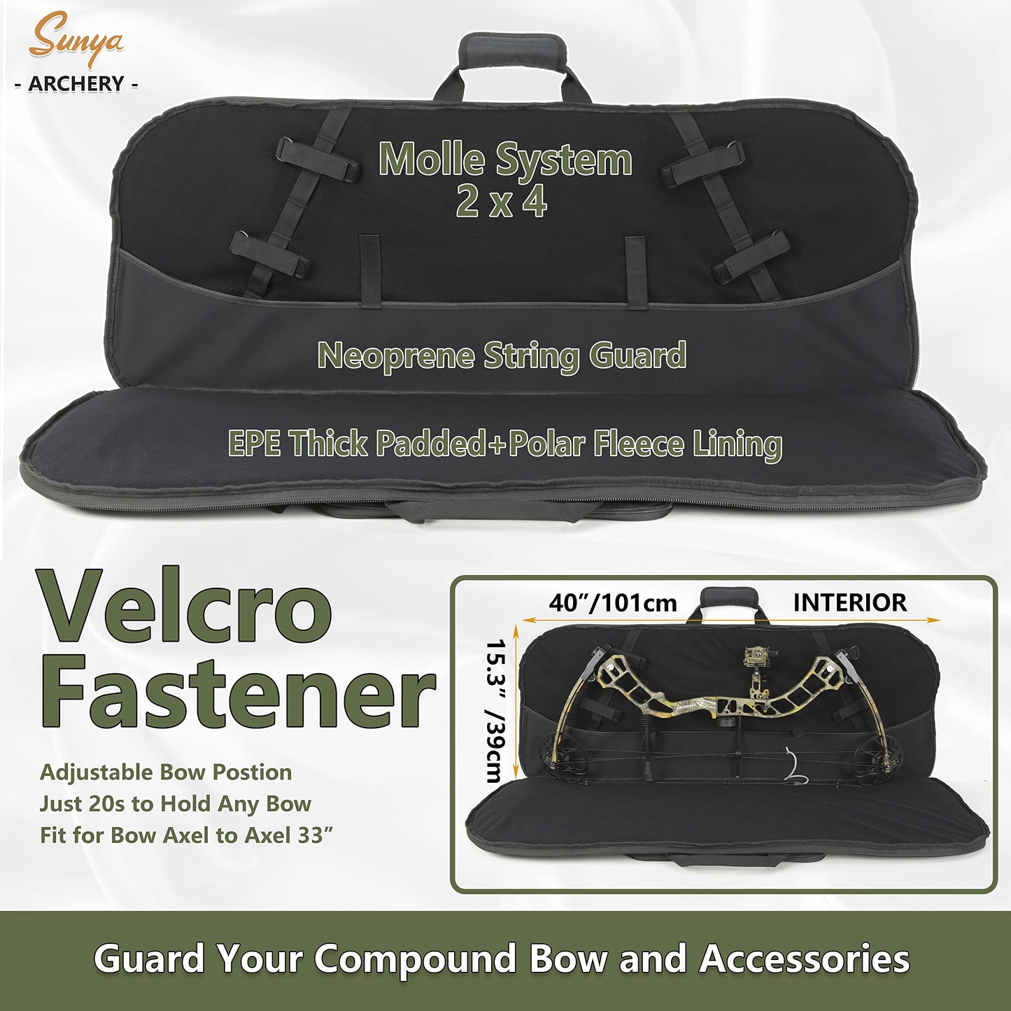 SUNYA Compound Bow Case with Molle System - Neoprene Bow String Protection & Padded Shoulder Sling - Soft Carrying Case for Archery Accessories, Equipment