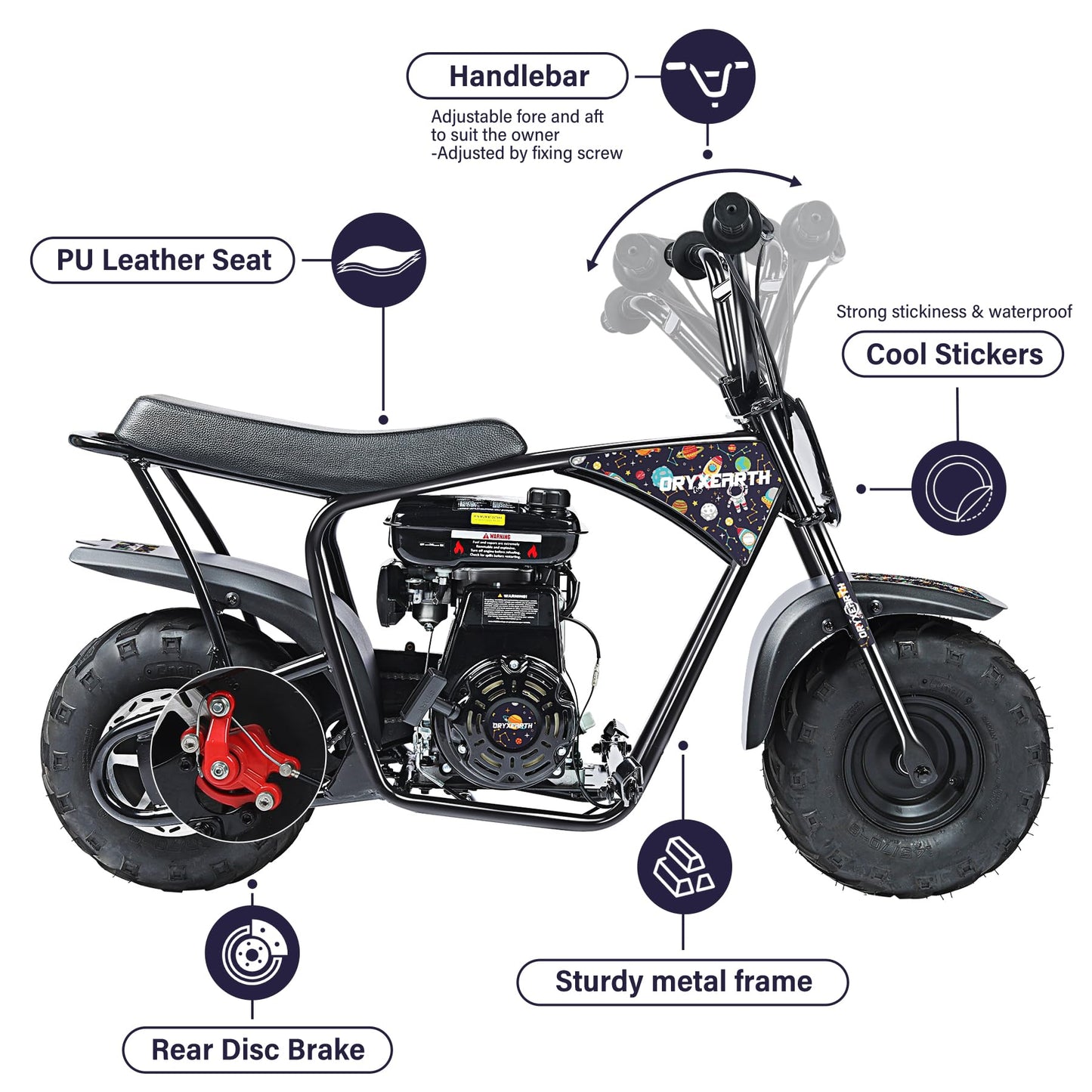 Oryxearth Mini Dirt Bike for Kids, 105CC 4-Stroke Kid Gas Powered Off-Road Pocket Pit Trail Motorcycle W/EPA Approved, Up to 24 Mph Weight Support 185 LBS