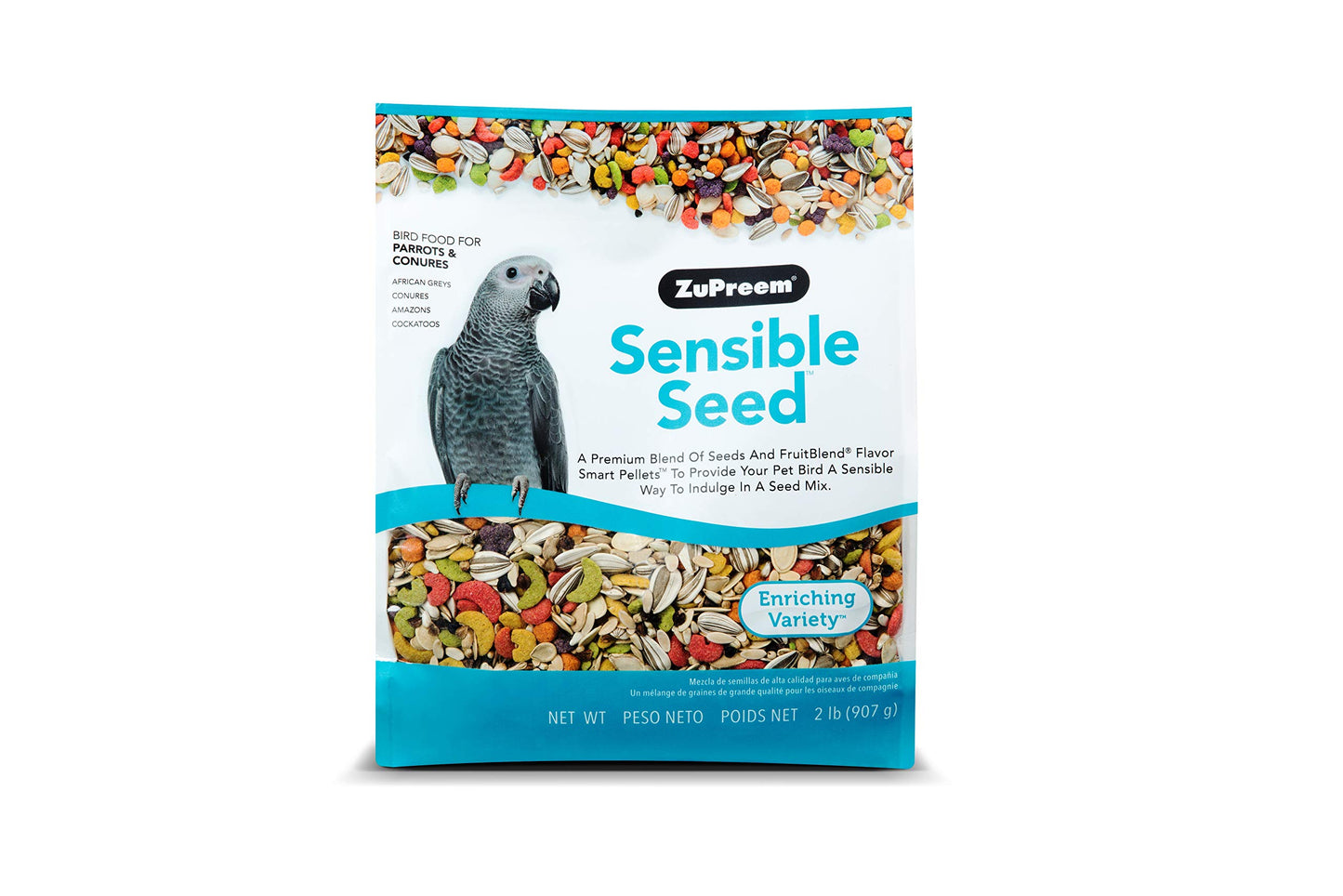 ZuPreem Smart Selects Bird Food, Daily Nutrition for Parrots, Conures, Caiques, African Greys, Eclectus, Small Cockatoos, Bird Feed Pellets & Seed Blend, Parrot Food, (Medium/Large, 4 lb bag)