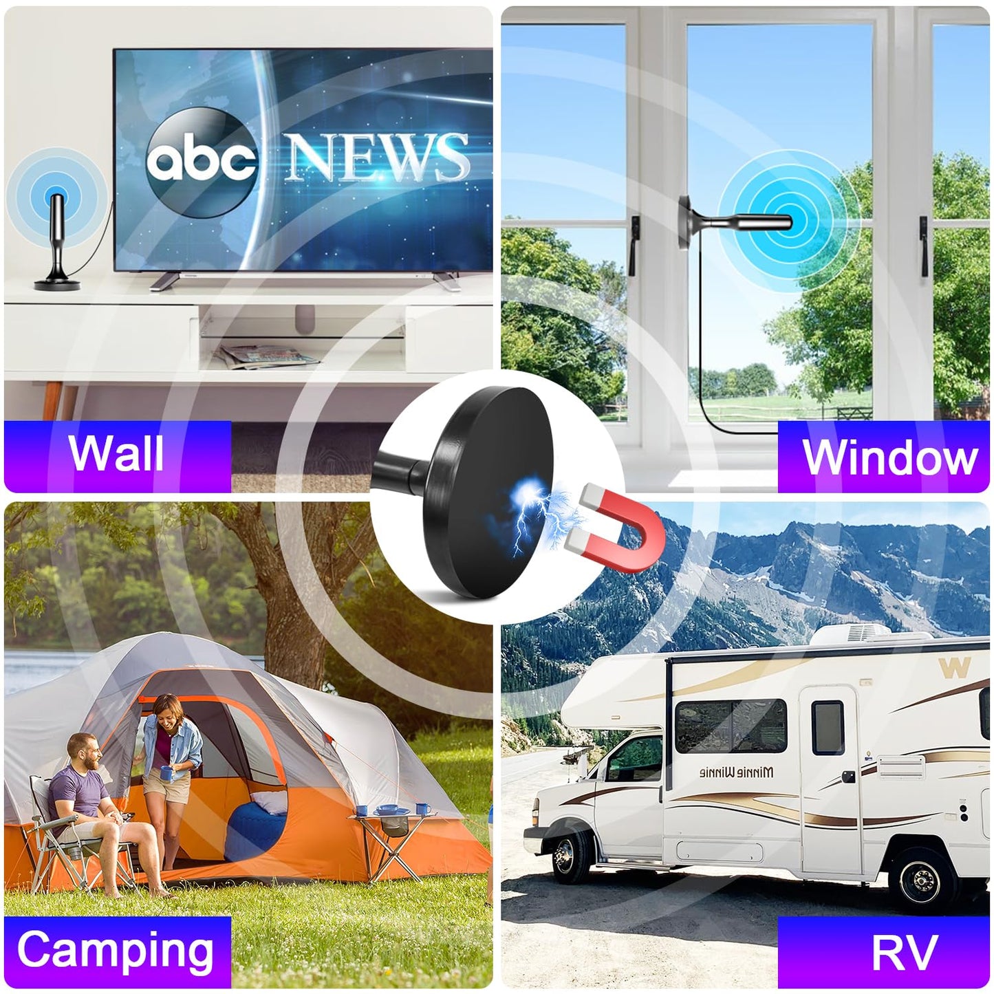 HIDB TV Antenna for Smart TV Indoor, Digital Indoor HD Antennas with Strong Magnetic Base, Easy Installation, Long Range Reception for Local Channels 4K 1080P, 10ft Long Cables (Black)
