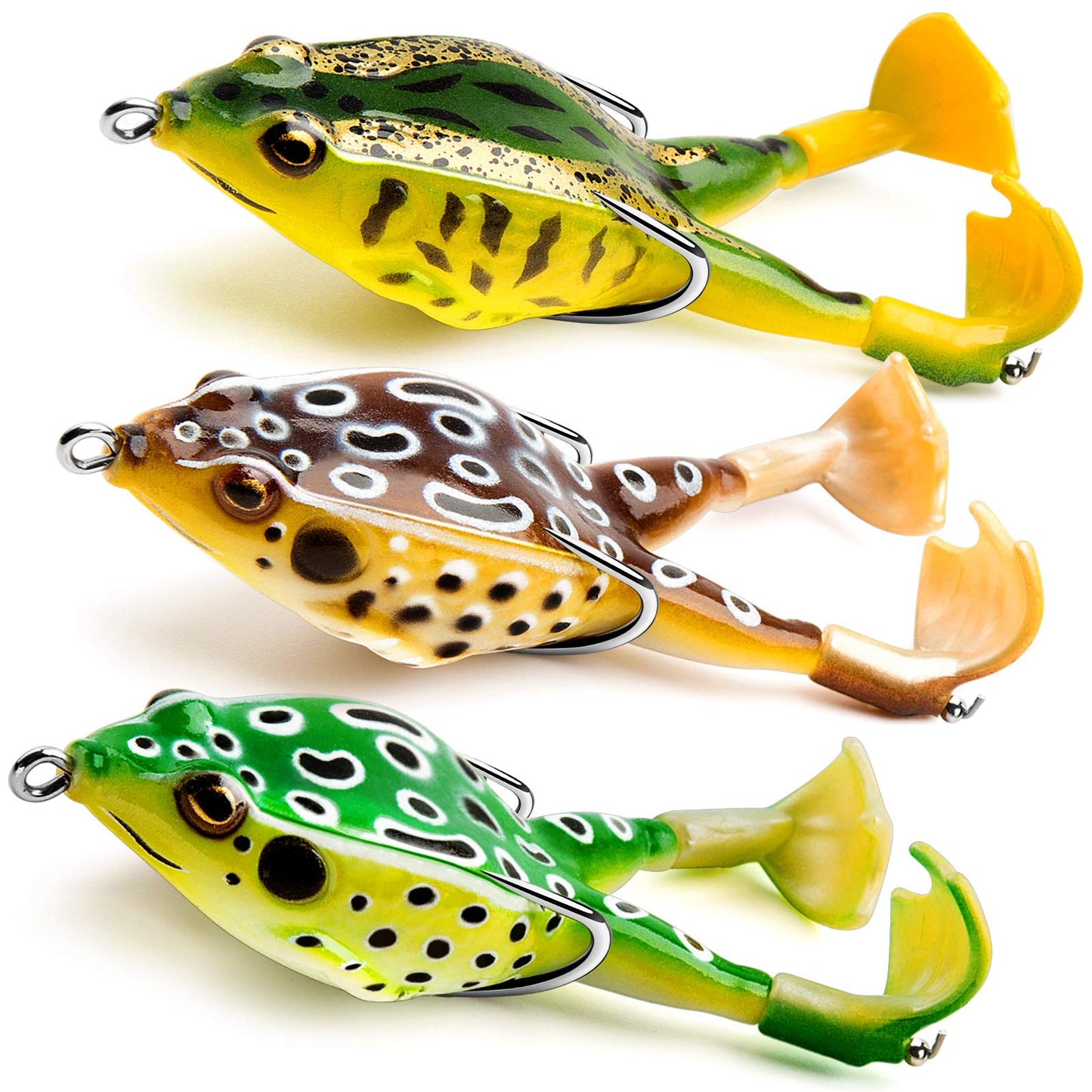 Topwater Frog Lure Bass Trout Fishing Lures Kit Set Realistic Prop Frog Soft Swimbait Floating Bait with Weedless Hooks for Freshwater Saltwater