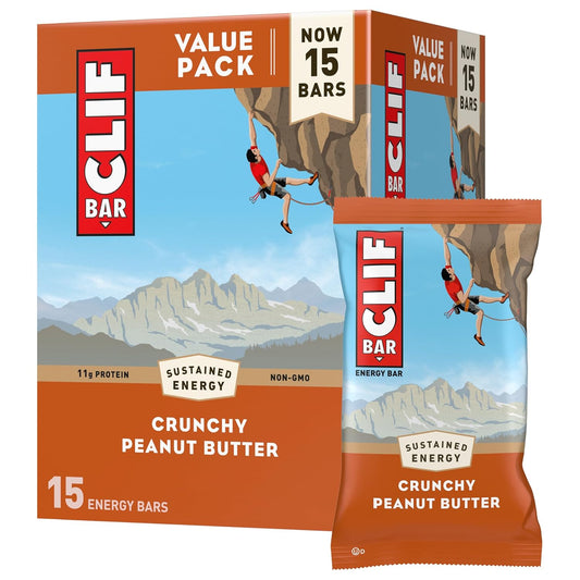 CLIF BAR - Protein Bars - Crunchy Peanut Butter - Made with Organic Oats - Energy Bars - Non-GMO (15 Pack)