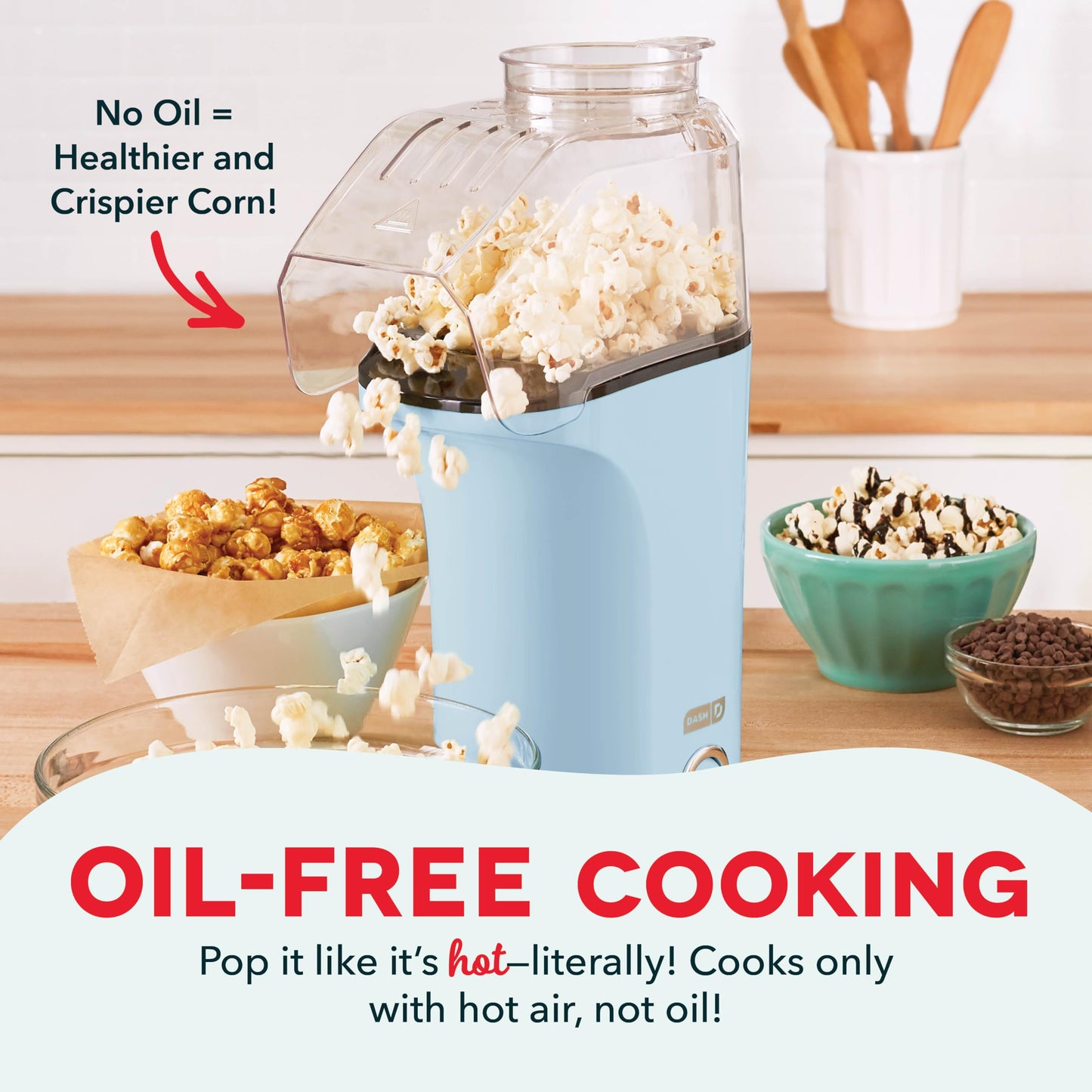 DASH Hot Air Popcorn Popper Maker with Measuring Cup to Portion Popping Corn Kernels + Melt Butter, 16 Cups - Red