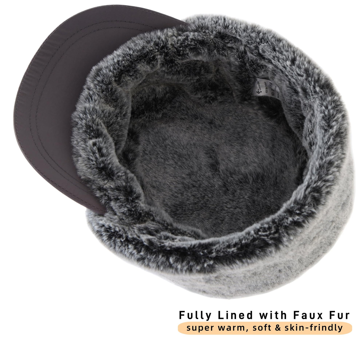 Connectyle Men's Winter Hat with Visor Warm Earflaps Hat Fully Lined Faux Fur Baseball Cap Trapper Hunting Hats