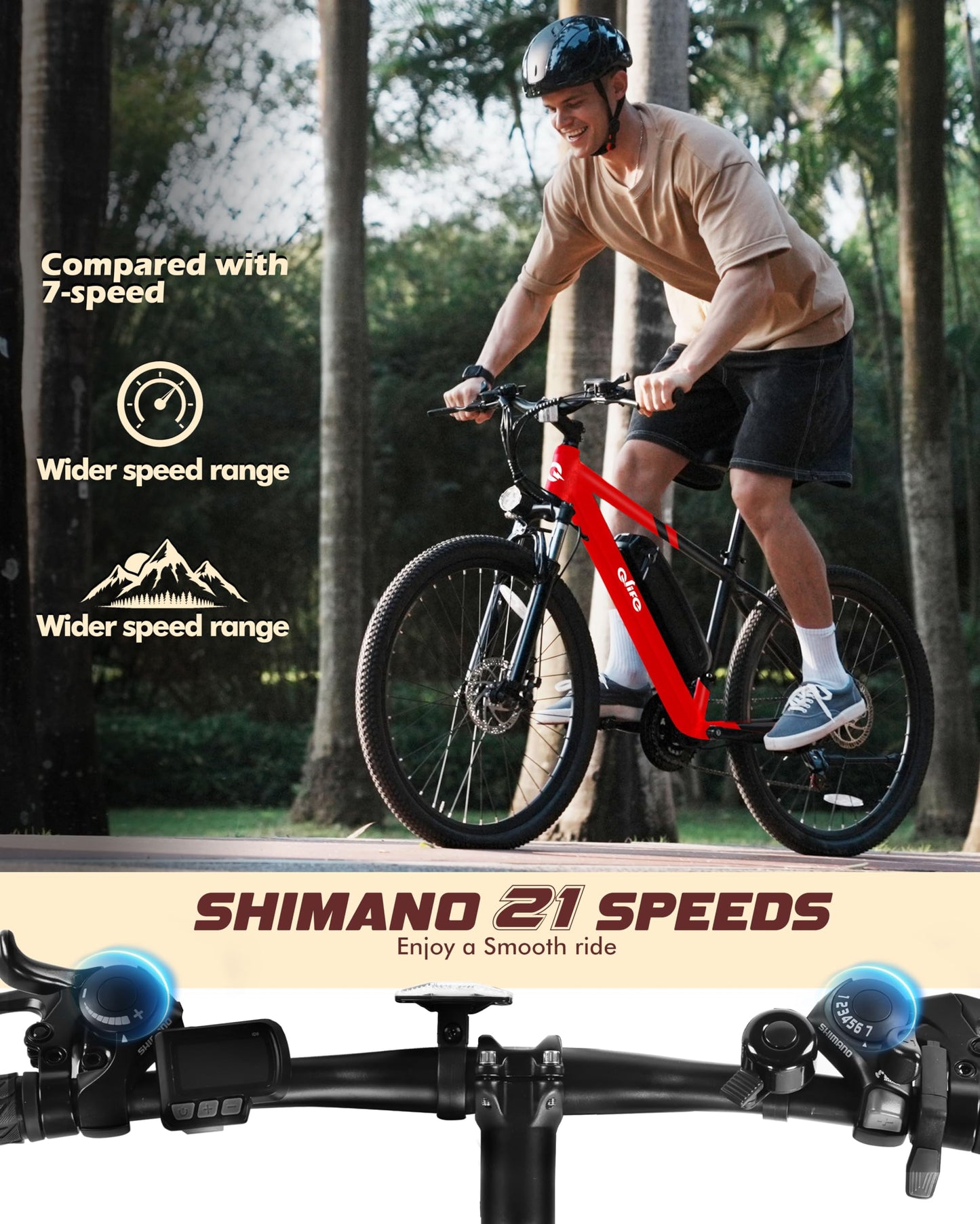 Racer Electric Bike for Adults - 21-Speed Mountain Lightweight Ebike with Peak 750W 22MPH Brushless Motor, 375Wh Removable Battery, 26X2.1 Tire Step Over E-MTB, Up to 40 Miles