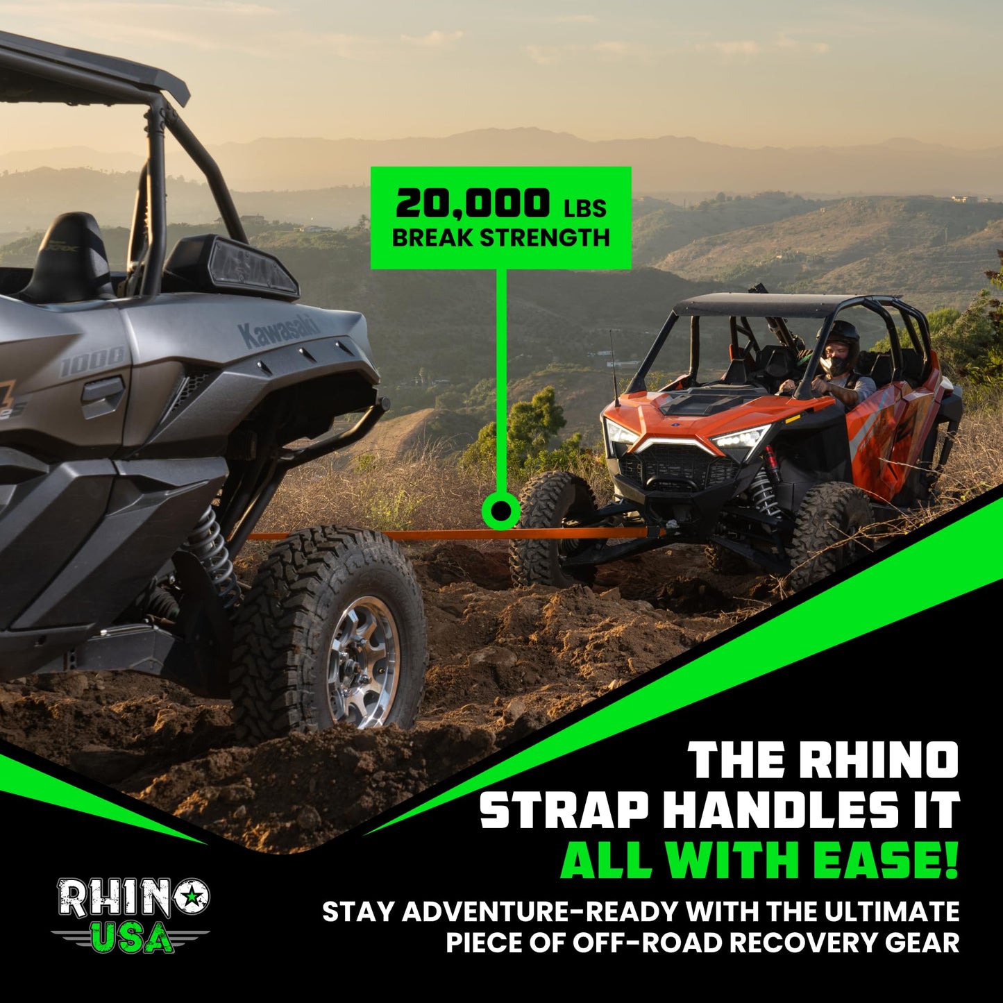 Rhino USA Recovery Tow Strap (3" x 20') - 31,518lb Break Strength - Emergency Recovery Strap Tow Rope for Truck, UTV, ATV & More - Heavy Duty Towing Strap for Offroad 4x4 Use - Compatible with Jeep