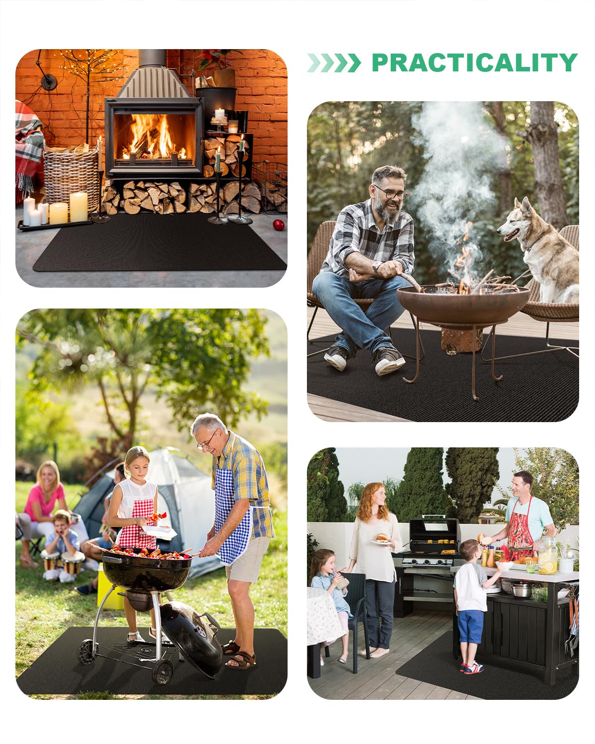 Large 76 x 52 inches Under Grill Mats for Outdoor Grill | Double-Sided Fireproof | Waterproof | Oil-Proof | Easy to Clean | Indoor Fireplace/Fire Pit Mat | Quality BBQ Mat for Deck Patio Lawn