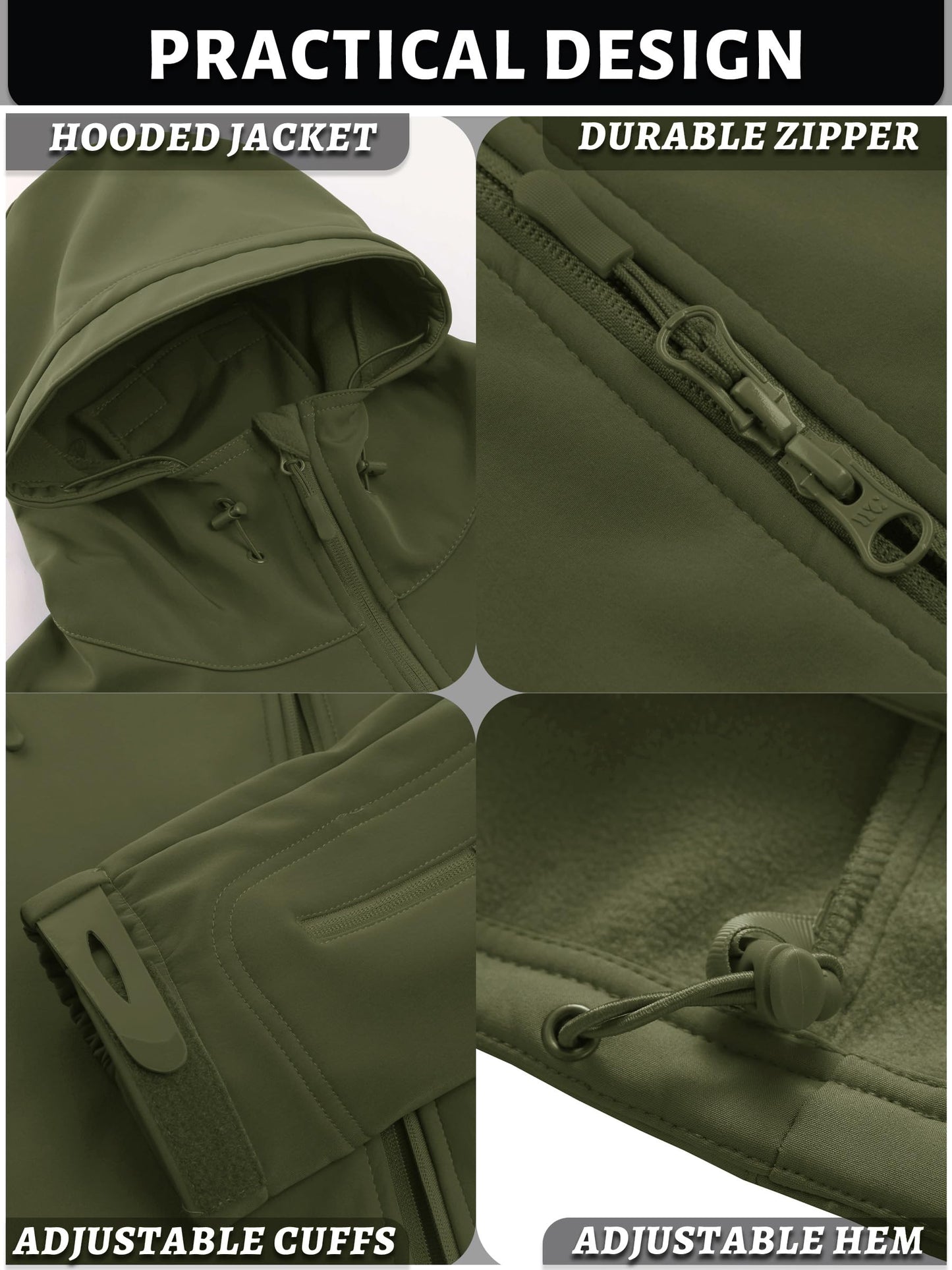 TACVASEN Men's Special Ops Military Tactical Rain Jackets Winter Warm Fleece Softshell Hooded Raincoat Snowboard