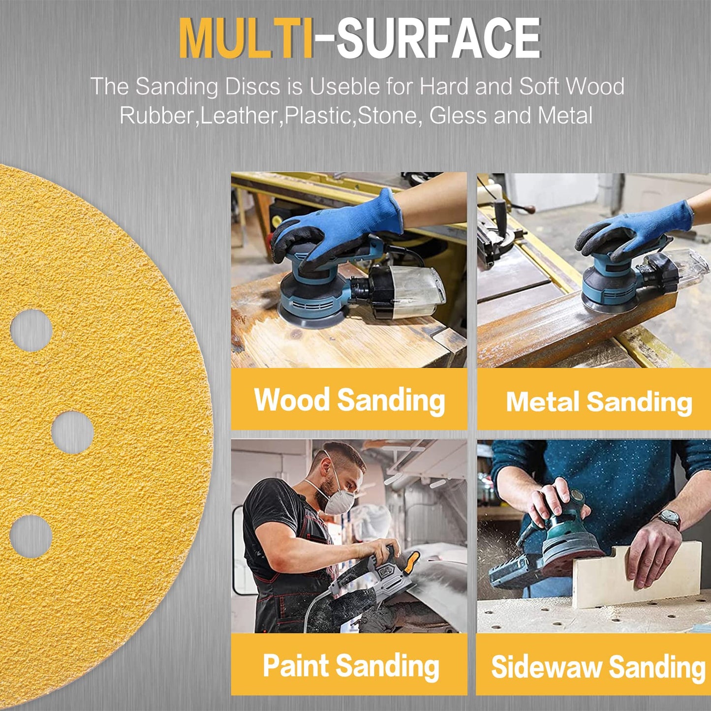 100 PCS 5 Inch Sanding Discs 120 Grit, Round Hook and Loop Sandpaper for Random Orbital Sander
