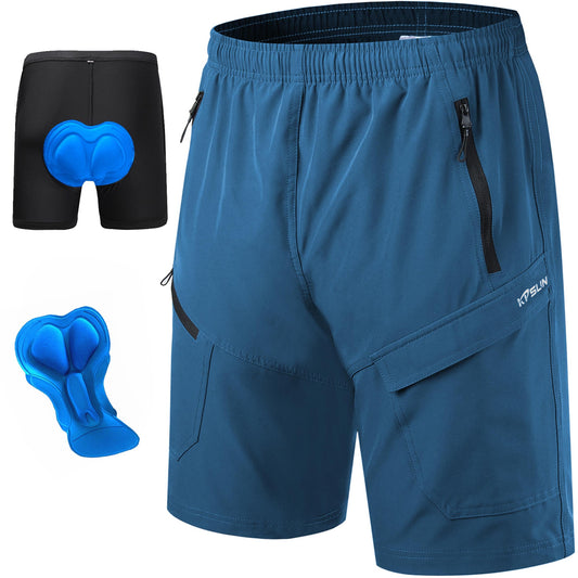 Men's Mountain Bike Shorts 3D Padded Baggy Bicycle Riding Cycling Shorts Quick Dry Lightweight Biking Shorts(Blue XL)