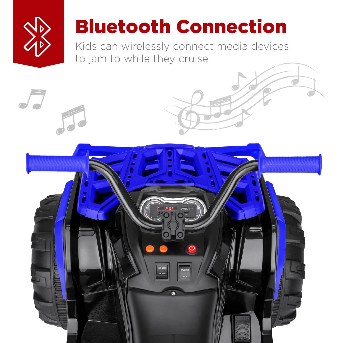 Best Choice Products 12V Kids Ride-On Electric ATV, 4-Wheeler Quad Car Toy w/Bluetooth Audio, 3.7mph Max Speed, Treaded Tires, LED Headlights, Radio - Black