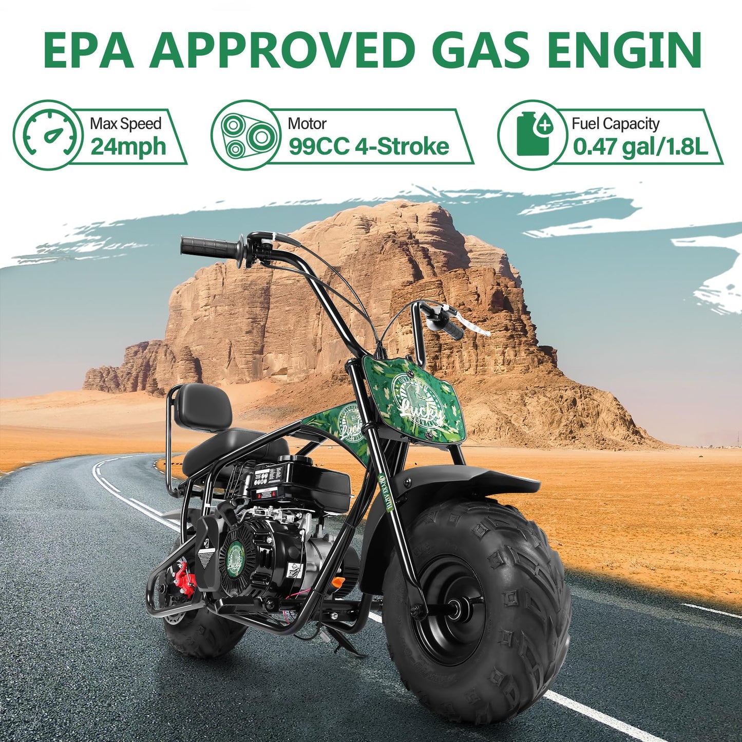 Oryxearth 99CC 4-Stroke Mini Dirt Bike, Gas Powered Off Road Dirtbike W/EPA Approved for Kids, Speed Up 24 MPH, Weight Capacity 185 LBS