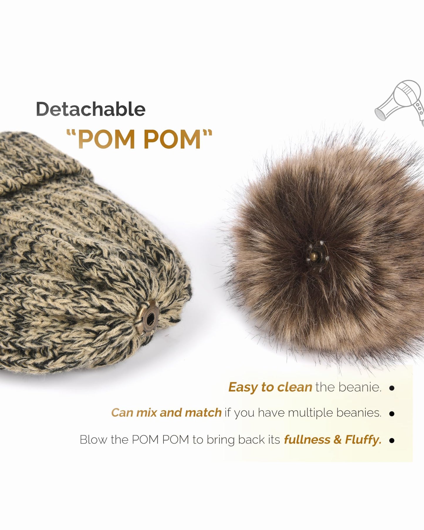 FURTALK Womens Winter Knitted Beanie Hat with Faux Fur Pom Warm Knit Skull Cap Beanie for Women