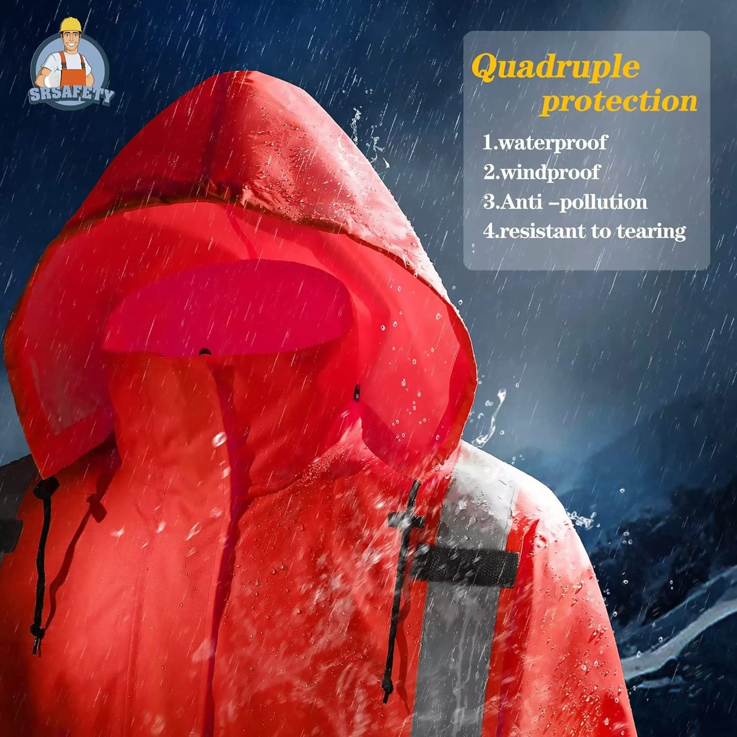 SRsafety High Visibility Rain Gear, Class 3 High Visibility Work Rain Gear for Men, Construction Rain Suits