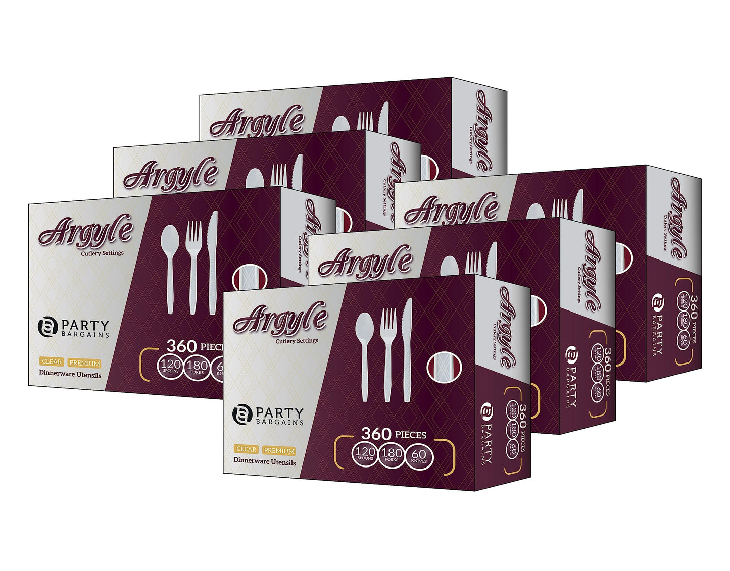 Party Bargains Disposable Cutlery set, SAPPHIRE Design, Clear Color, 360 Pieces: 180 Forks, 120 Spoons, 60 Knives