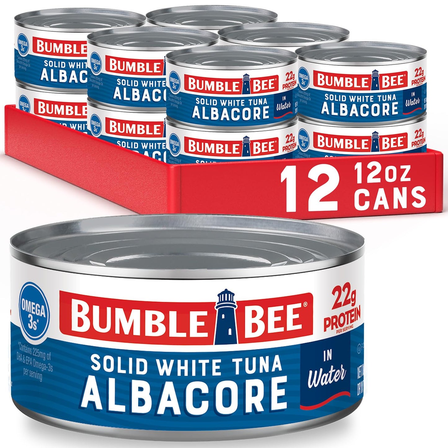 Bumble Bee Solid White Albacore Tuna in Water, 5 oz Can (Pack of 8) - Wild Caught Tuna - 29g Protein per Serving, High in Omega-3s - Non-GMO Project Verified, Gluten Free, Kosher