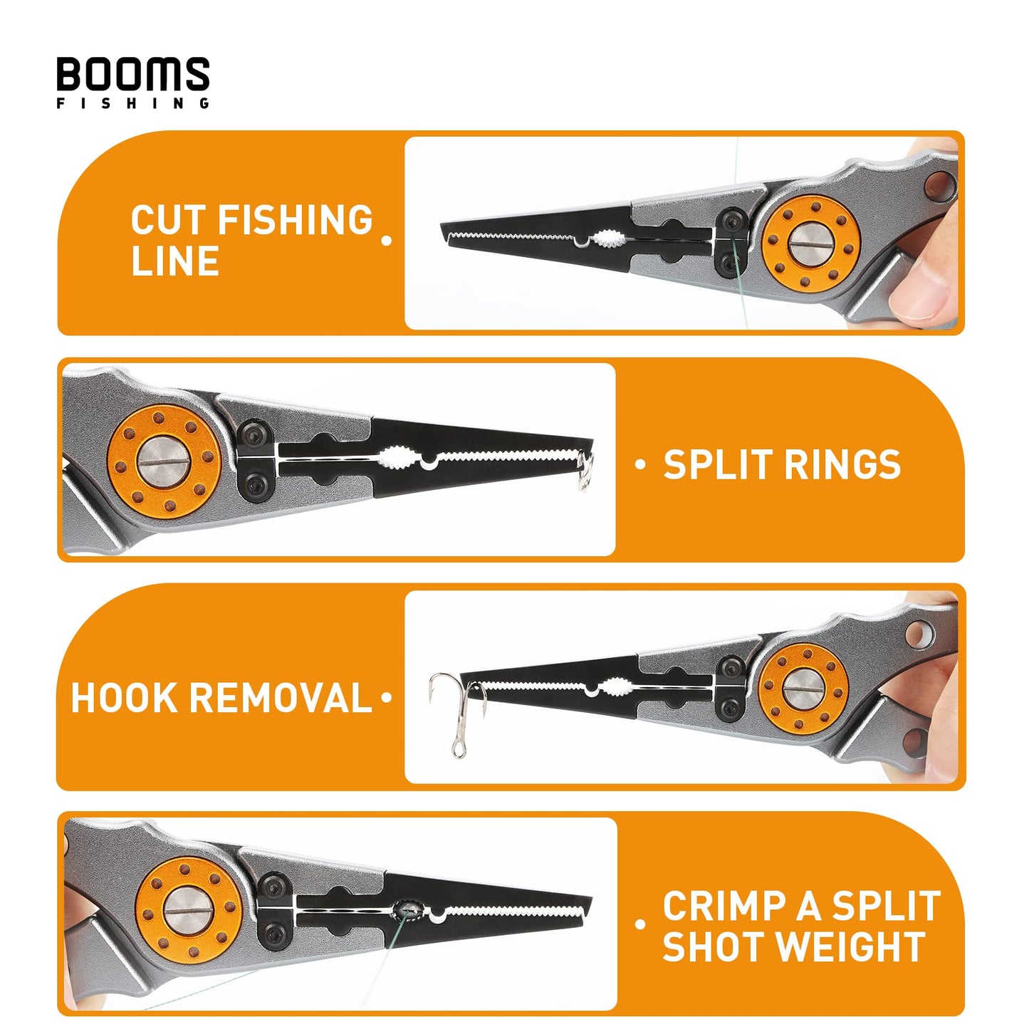 Booms Fishing X1 Aluminum Fishing Pliers Saltwater, Surf Fishing Tackle Kit, Fishing Multitool Hook Remover Braided Fishing Line Cutting and Split Ring with Coiled Lanyard and Sheath
