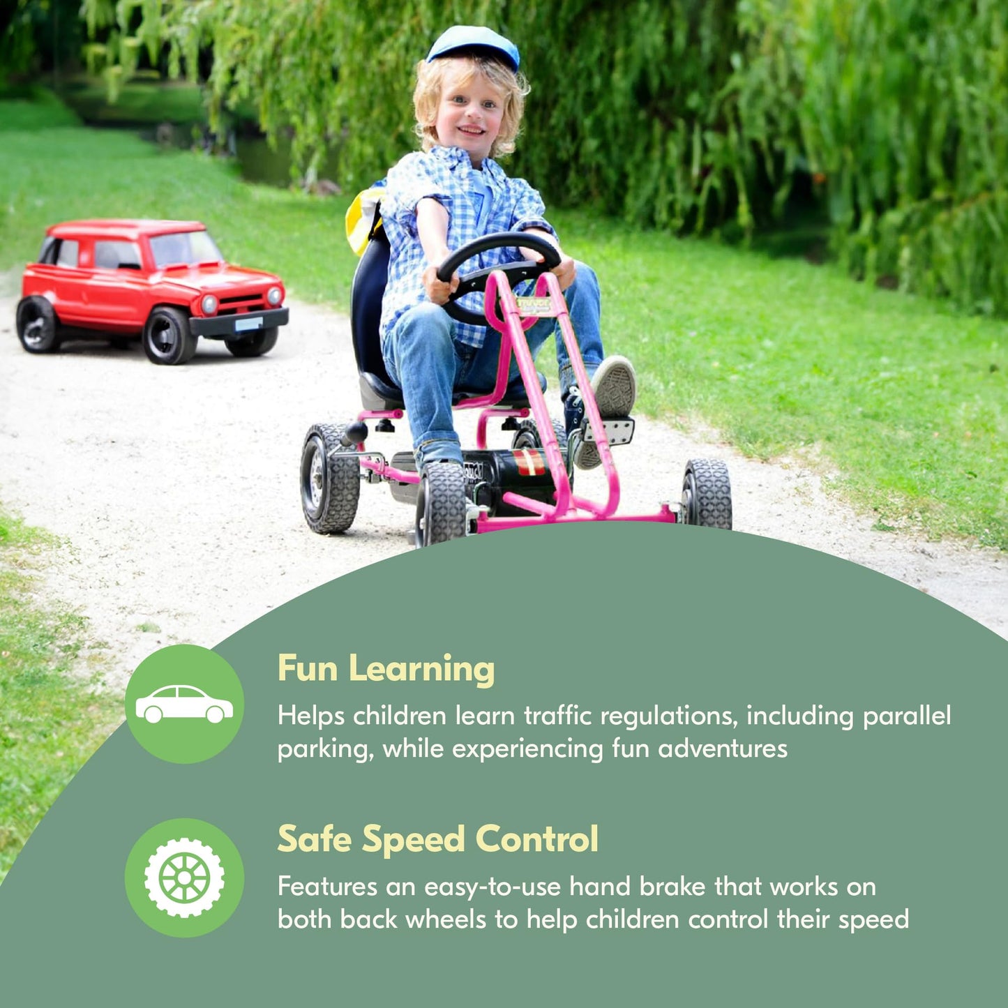 hauck Kids Pedal Go Kart, 4 Wheel Bike Cart, Ages 4-8, Lightning Ride, Race Green