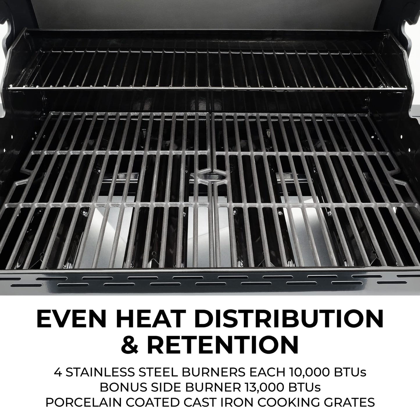 Kenmore 4-Burner Gas Grill with Side Burner, Outdoor BBQ Grill, Propane Gas Grill, Cast Iron Cooking Grates, Electronic Ignition, Warming Rack, Open Cart Design, 53000 BTUs, Stainless Steel and Black