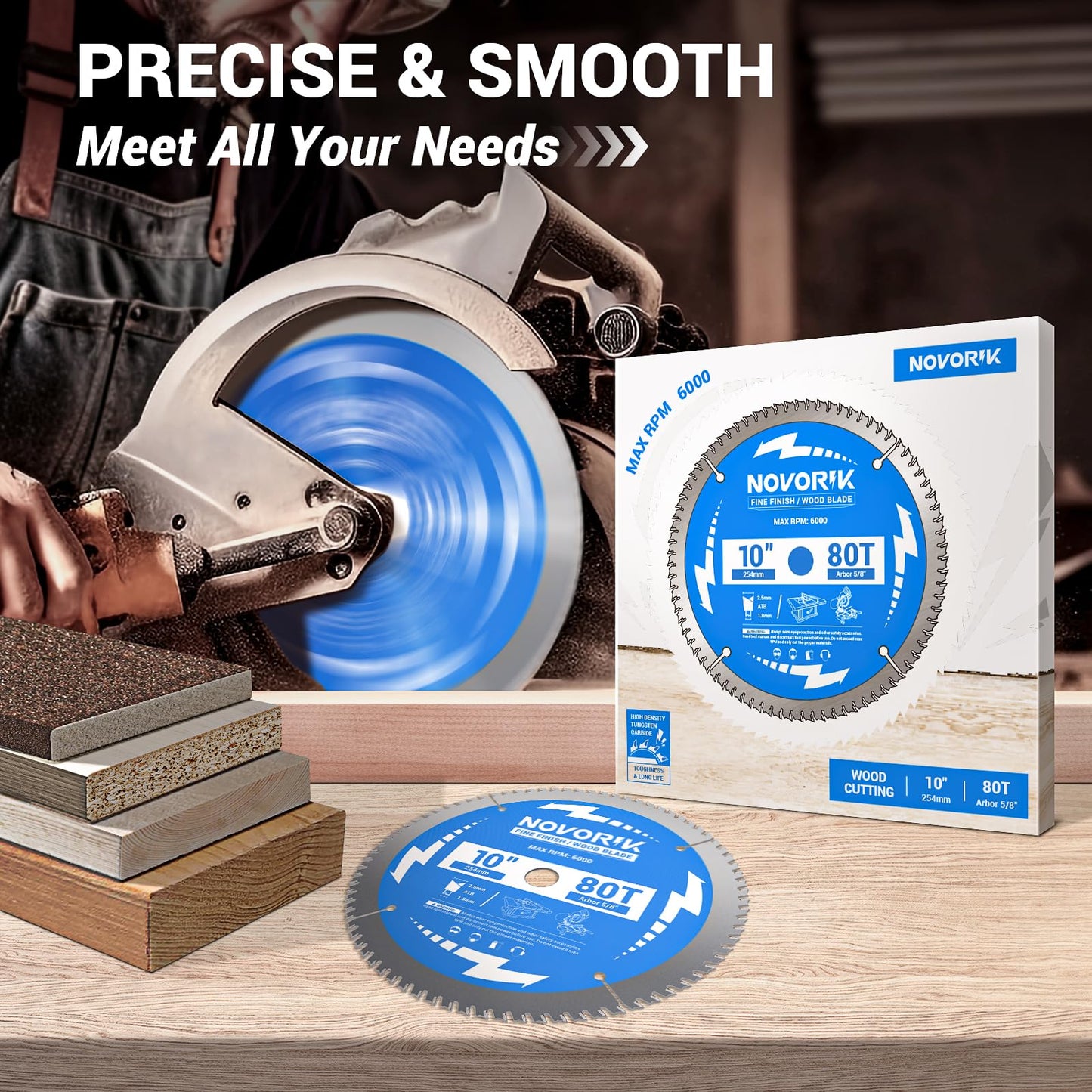 Circular Saw Blade 7-1/4" 24T&40T&60T, Saw Blade with Arbor 5/8", ATB Circular Saw Blade, Professional for Wood Cutting, 3-Pack