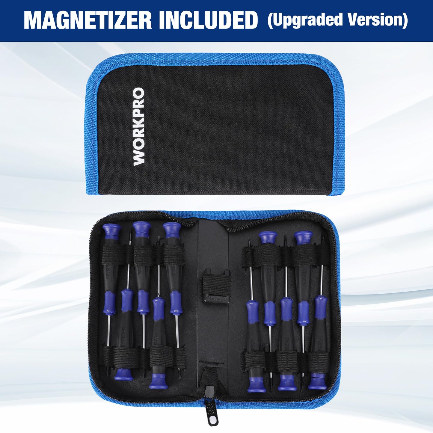 WORKPRO 10-Piece Magnetic Screwdriver Set with Pouch, Phillips, Slotted, Flat Head Screwdriver Include Magnetizer, Screwdriver with Non-Slip Grip, for Home Repair and DIY Projects