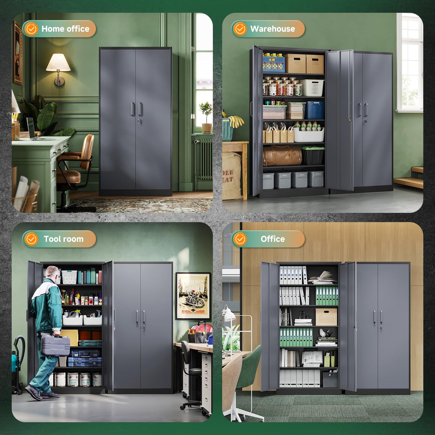 Letaya Metal Garage Storage Cabinets with Lock-72 Tall Tool Organizer Steel Lockers, 5 Adjustable Layers Shelves for Home,Office,Warehouse,Garage,(Black-72“)