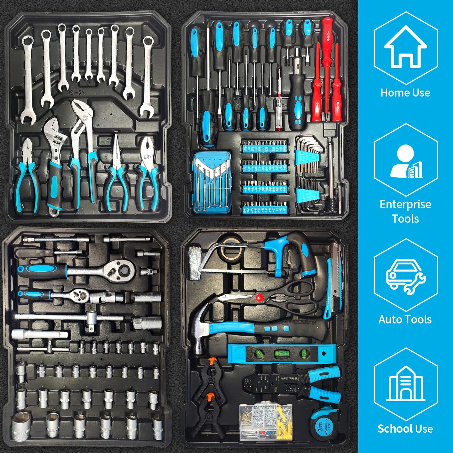 Arcwares 799pcs Aluminum Trolley Case Tool Set Silver, House Repair Kit Set, Household Hand Tool Set, with Tool Belt,Gift on Father's Day (Black)