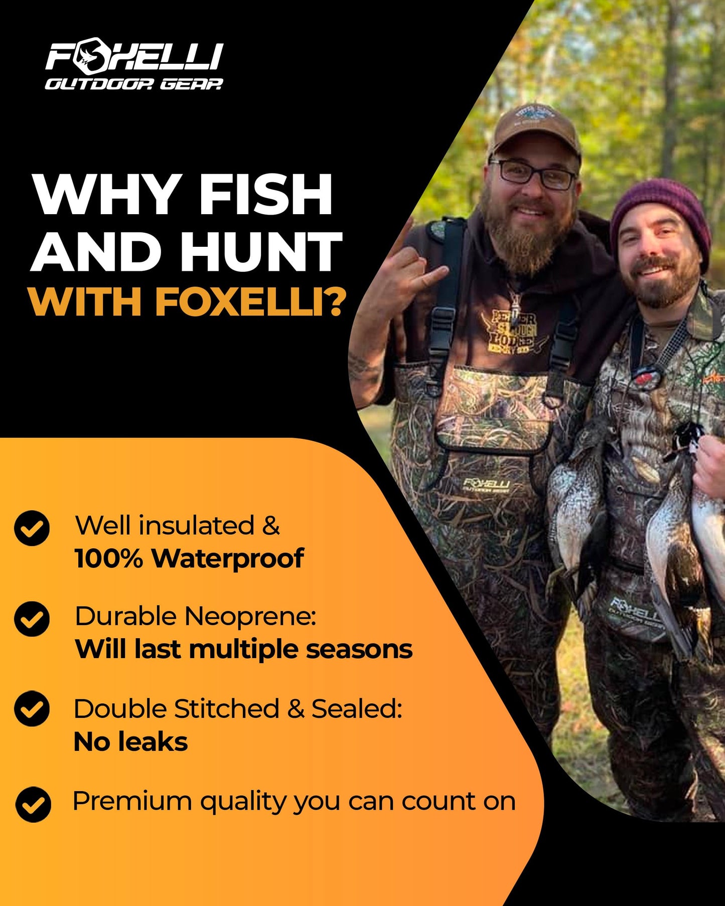 Foxelli Chest Waders, Waterproof 4mm Neoprene Hunting & Fishing Waders for Men & Women with Boots