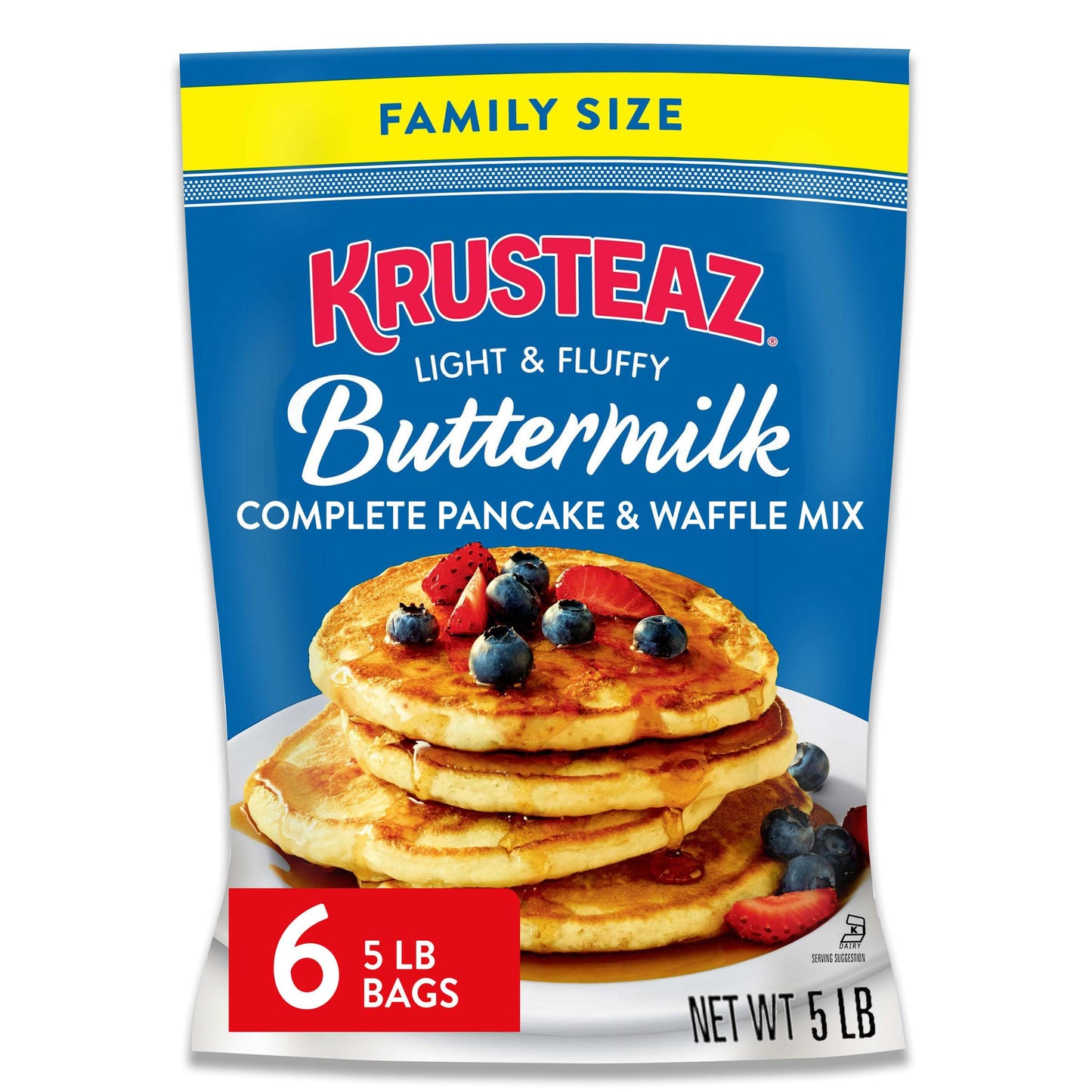 Krusteaz Complete Buttermilk Pancake and Waffle Mix, Light & Fluffy, 5 lb Bags (Pack of 6)