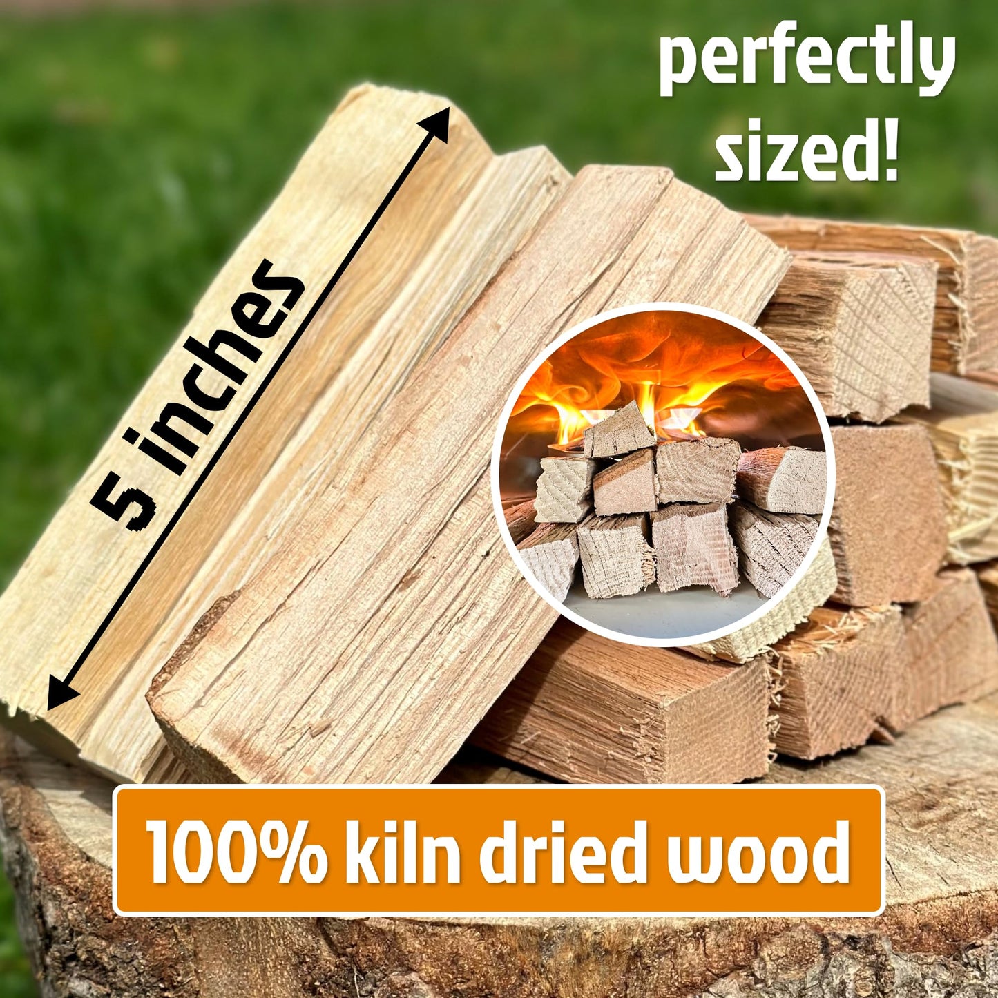 Savory Blend 5 Inch Universal Cooking Firewood - 14lbs. ~1000cuin Premium Kiln Dried Cooking Wood for Grills, Smokers and Ooni, Solo, Bertello Pizza Ovens (Savory Hardwood Blend)