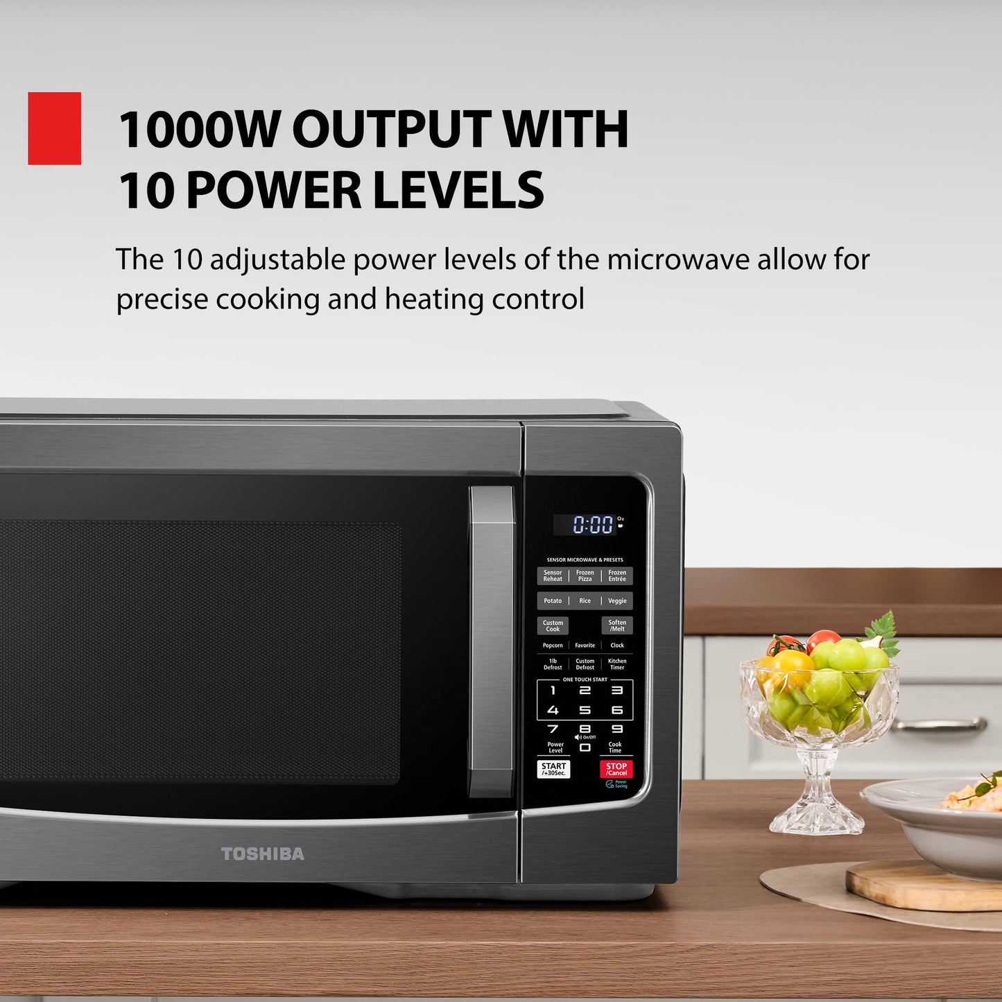 TOSHIBA ML-EM45PIT(BS) Countertop Microwave Oven with Inverter Technology, Kitchen Essentials, Smart Sensor, Auto Defrost, 1.6 Cu.ft, 13.6" Removable Turntable, 33lb.&1250W, Black Stainless Steel