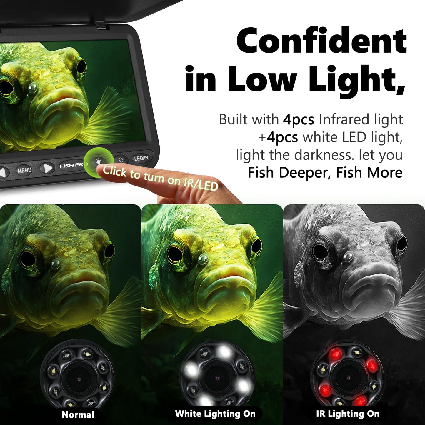 (2025 Upgrade) NO.1 HD 1080P Underwater Fishing Camera, FishPRO® 7'' Camera w/10,000mAh Li-Battery, IR & LED for Dark, USB-C, Portable Fish Finder Camera, 25m/82ft, for Ice Night & Lake Fishing