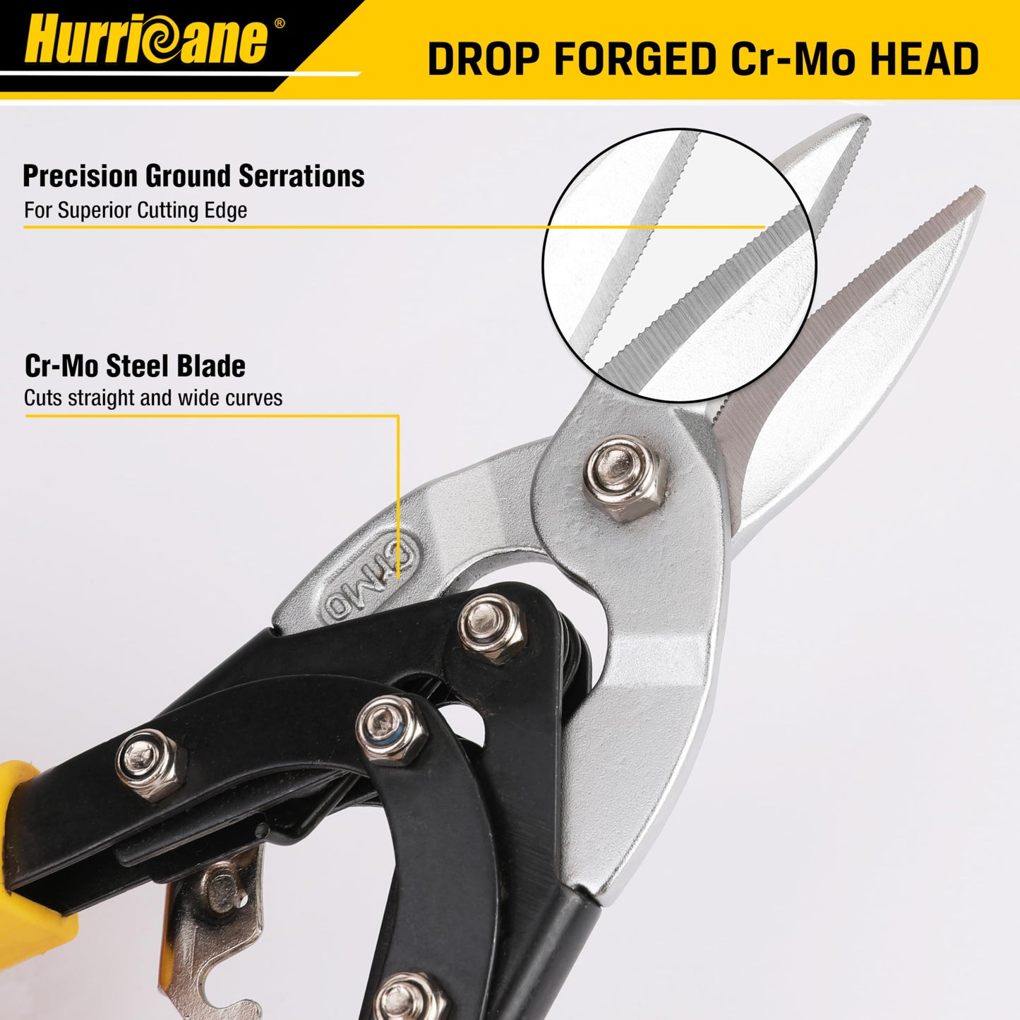 HURRICANE 3 pc Aviation Tin Snips Set, Metal Cutter Shear for Cut Sheet Metal, Chrome Vanadium Steel, Straight Left and Right, Ergonomical TyreGrip Handle with Hang Hole and Safety Latch