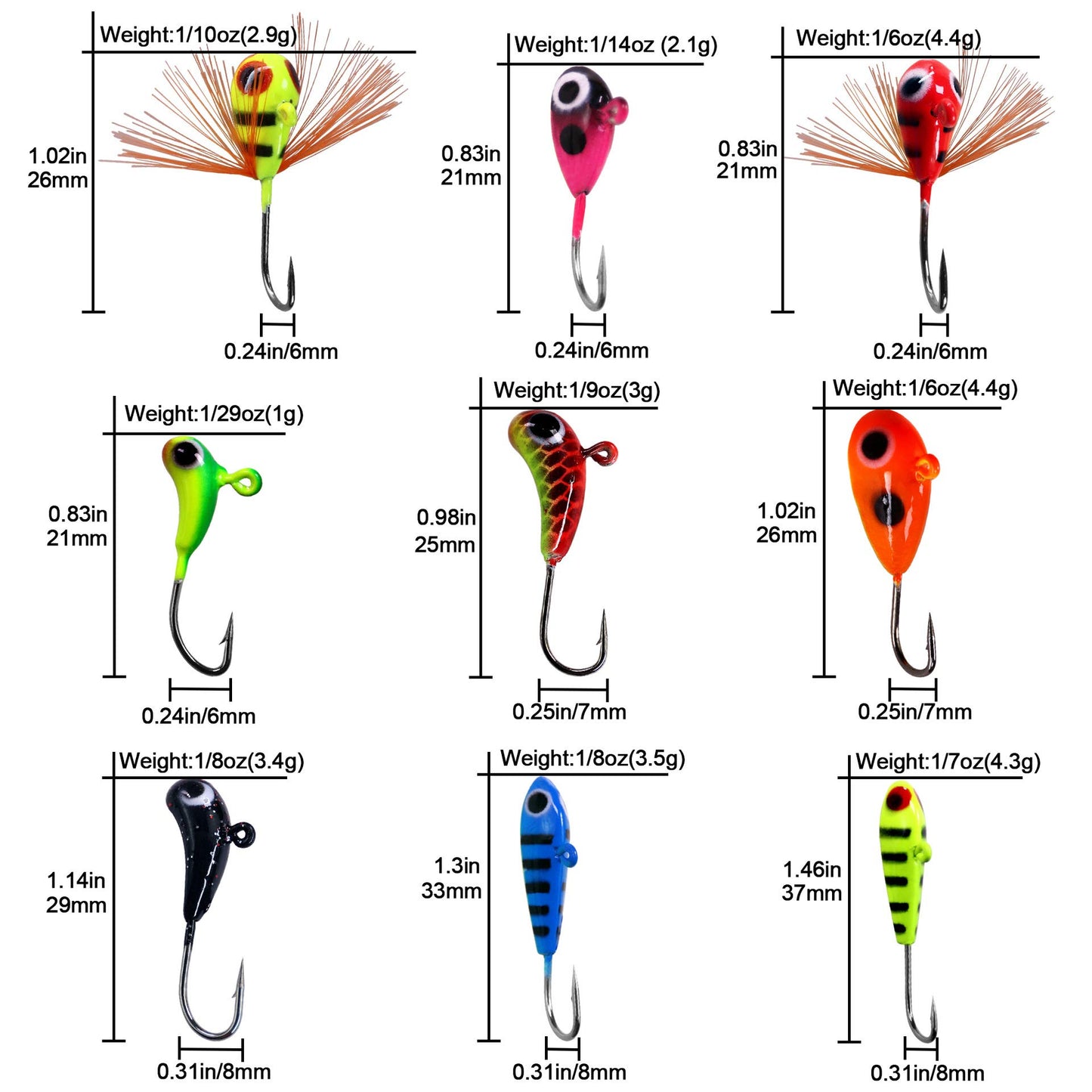 THKFISH Ice Fishing Jigs Kit, Jigs Heads for Ice Fishing Gear, Ice Fishing Lures for Panfish, Crappie, Walleye, Perch, Trout and Bluegill 18/40/70pcs