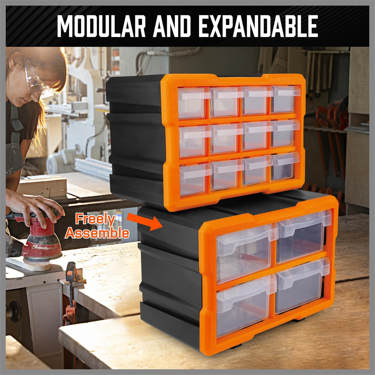 HORUSDY Wall Mounted Storage Bins Parts Rack 30PC Organizer Garage Plastic Shop Tool for Men's Gift, Blue,Orange,Red
