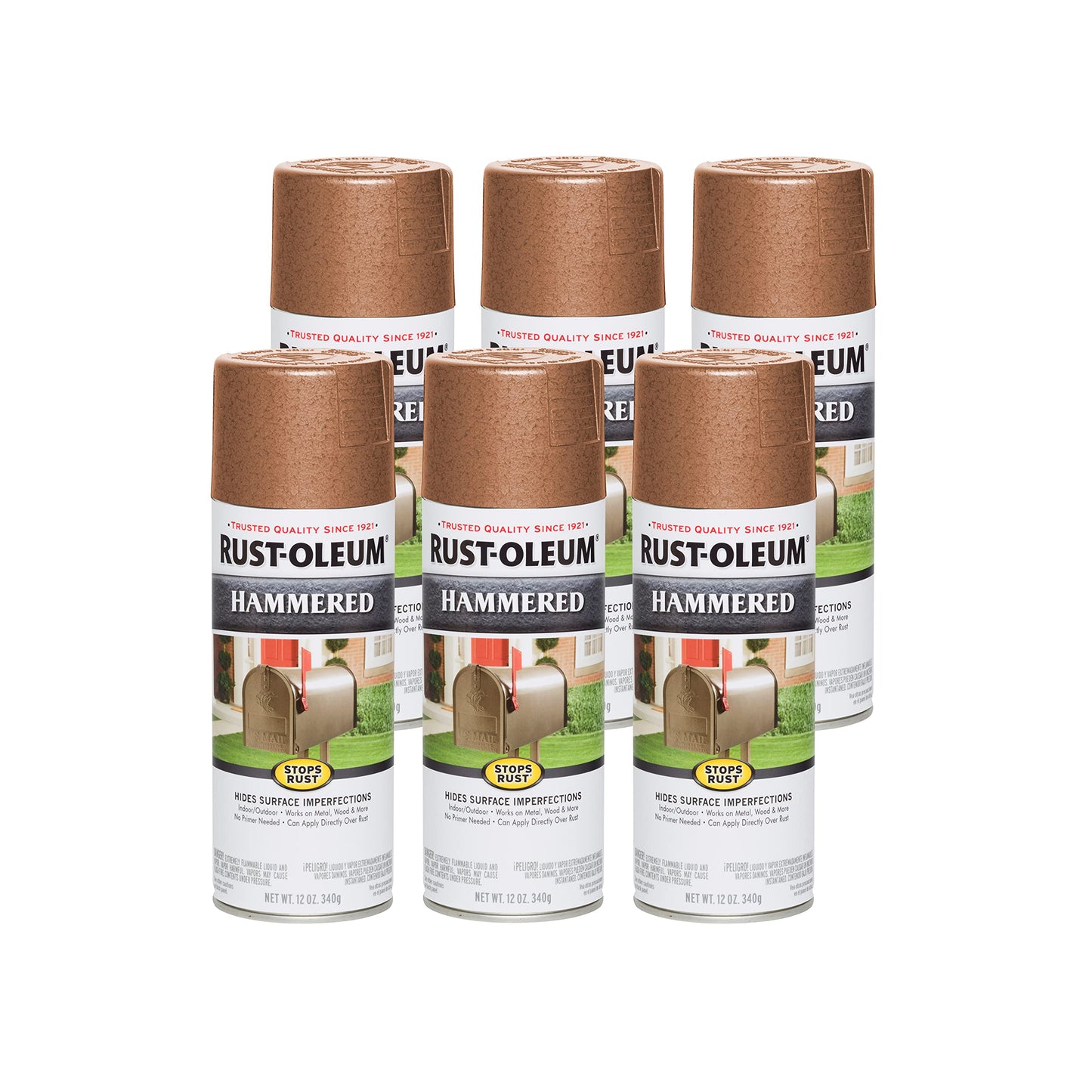 Rust-Oleum 7214830-6PK Stops Rust Hammered Spray Paint, 12 oz, Gray, 6 Pack
