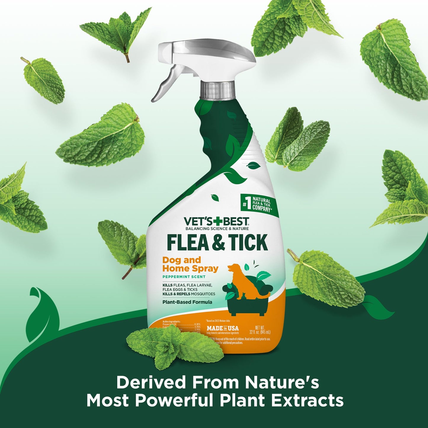 Vet's Best Flea and Tick Home Spray - Dog Flea and Tick Treatment for Home - Plant-Based Formula - Certified Natural Oils,Green - 32 oz