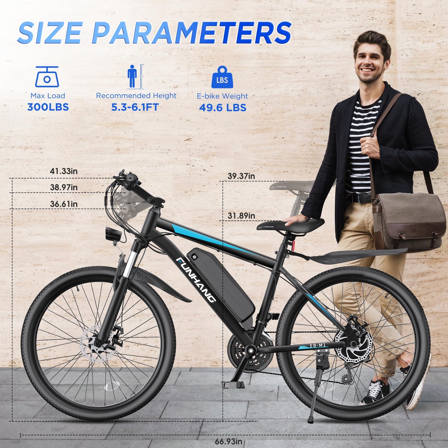 Electric Bike for Adults, 26'' 1000W Peak Ebike, Up to 50 Miles 21.7MPH Electric Mountain Bike with 48V 374.4WH Removable Battery, Adjustable Stem, Fenders, Lockable Suspension Fork, 21-Speed