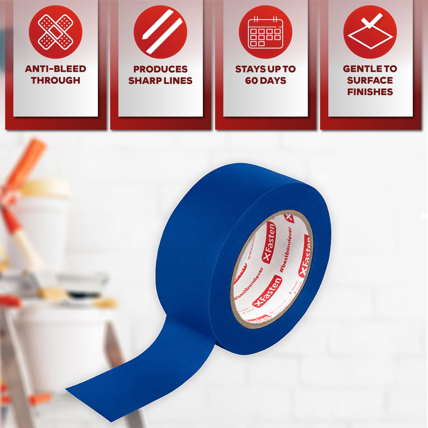 XFasten Blue Painters Tape Bulk 3-Inch x 60-Yards (12-Pack, 2160ft Total) Wall Safe Painters Tape 3 Inch Wide, Blue Masking Tape Bulk, Paint Tape for Walls, Painting, Automotive