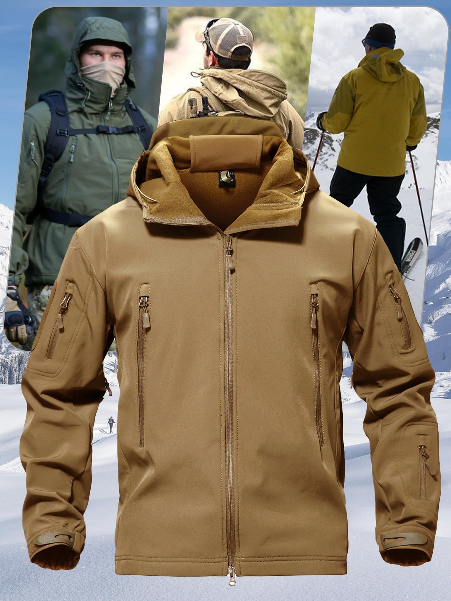 TACVASEN Men's Special Ops Military Tactical Rain Jackets Winter Warm Fleece Softshell Hooded Raincoat Snowboard